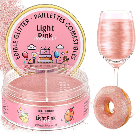 Nomeca Edible Glitter for Drinks Cakes, 8 grams Food Grade Luster Dust Sprinkles Glitter for Cake Decorations, DIY Cocktails, Beverages & Cake Decorating, Dessert Cake Topper (4-Light Pink)