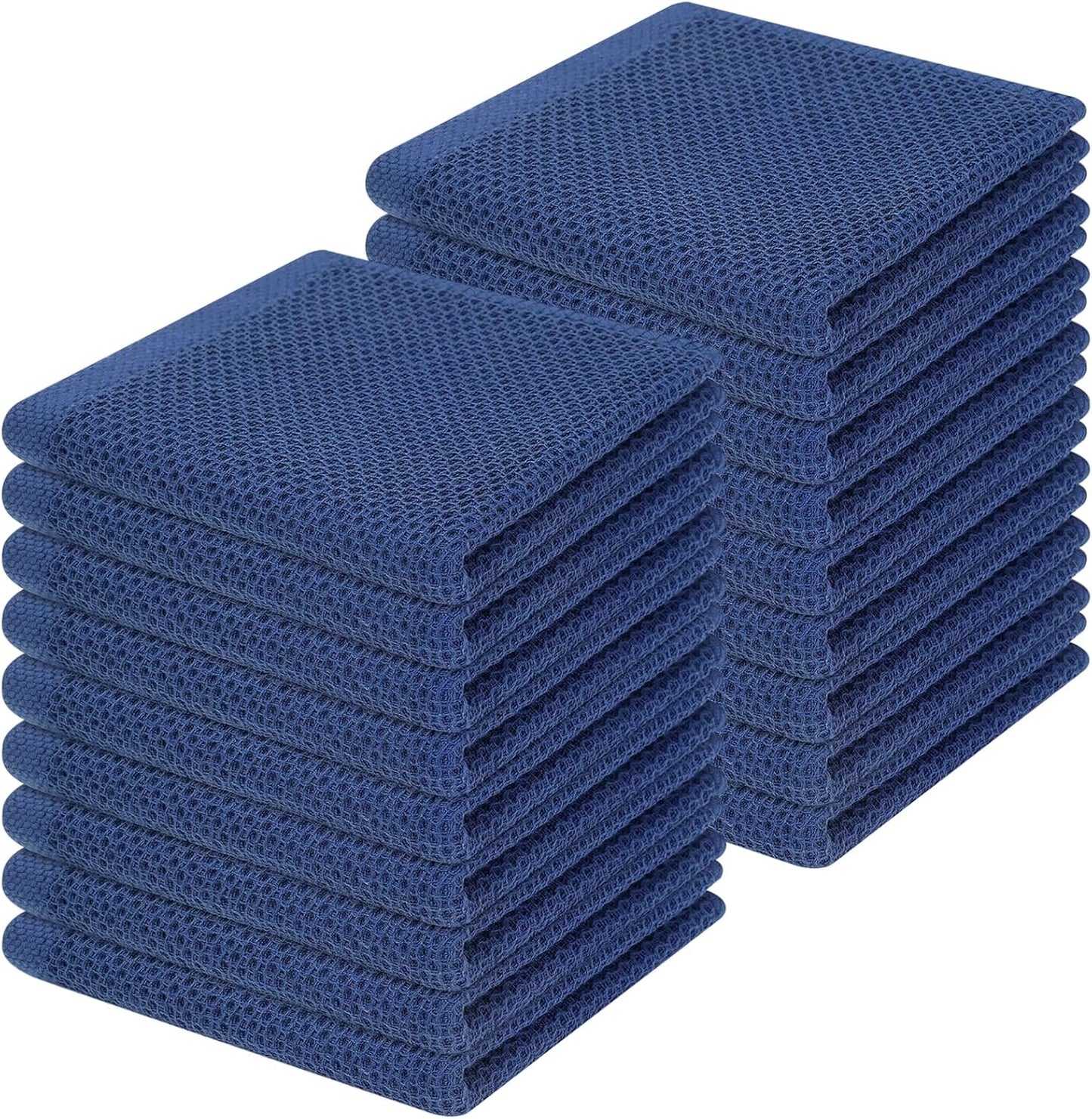 Homaxy 100% Cotton Waffle Weave Kitchen Dish Cloths, Ultra Soft Absorbent Quick Drying Dish Towels, 12 x 12 Inches, 18-Pack, Navy Blue