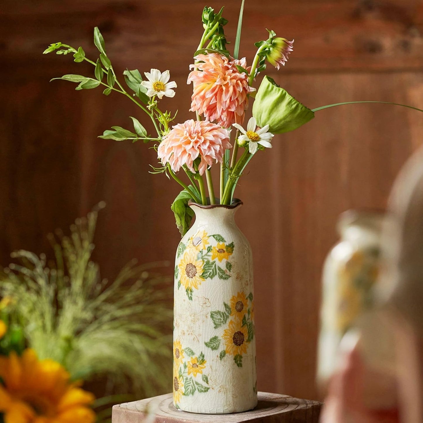 Autumn Ceramic Vase Set of 3, Farmhouse Decor Home Ceramic Vases for Your Kitchen Bedroom Living Room Bathroom & Shelf Centerpiece Table Decorations (H 9.5" + H7.7 + H5.9)