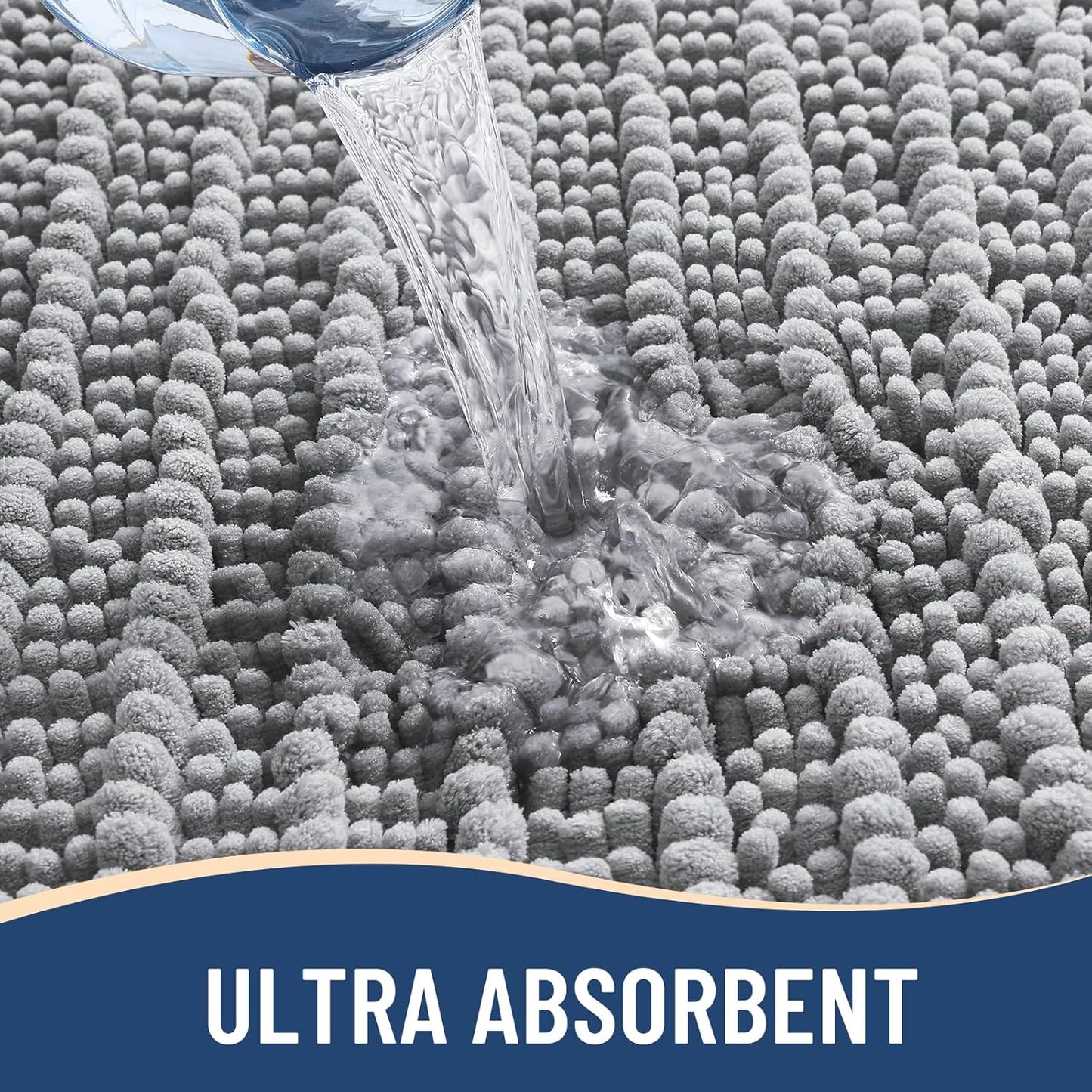 Arotive Luxury Chenille Bathroom Rug Mat, Extra Soft Thick Absorbent Shaggy Bath Rugs, Non-Slip Machine Wash Dry, Plush Bath Mats for Bathroom, Shower and Tub, 47x17, Light Grey