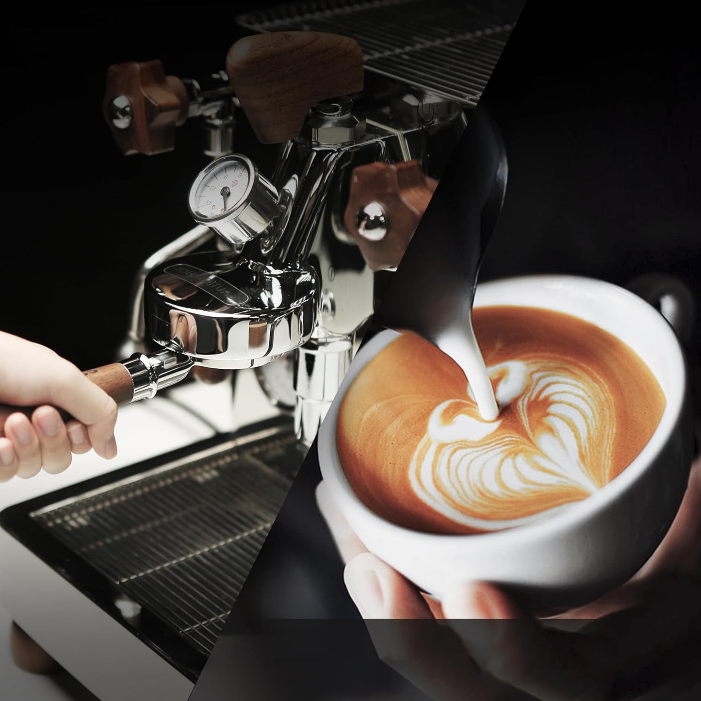 58mm Bottomless Portafilter | Fits for E61 Group Head 2 Ears machines| Stainless Steel portafilter and Mahogany Handle|Espresso Machine Accessories(Mahogany)