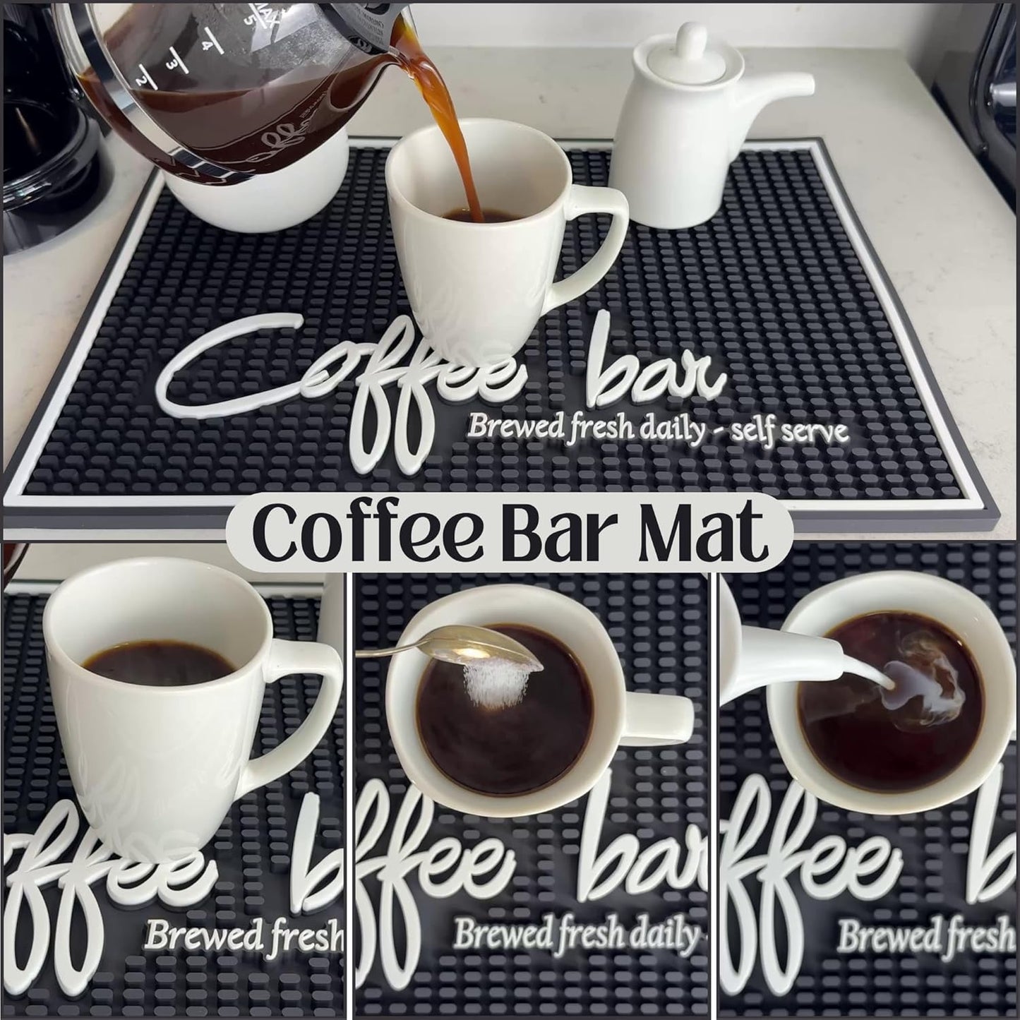 Coffee Bar Mat for Countertop, Large Barista Mat 18x12, Coffee Mat, Kitchen Decor and Accessories Coffee Bar Sign, Durable Kitchen Bartender Mat, Bar Rubber Mat for Home Bar, Cocktail Rubber Mat