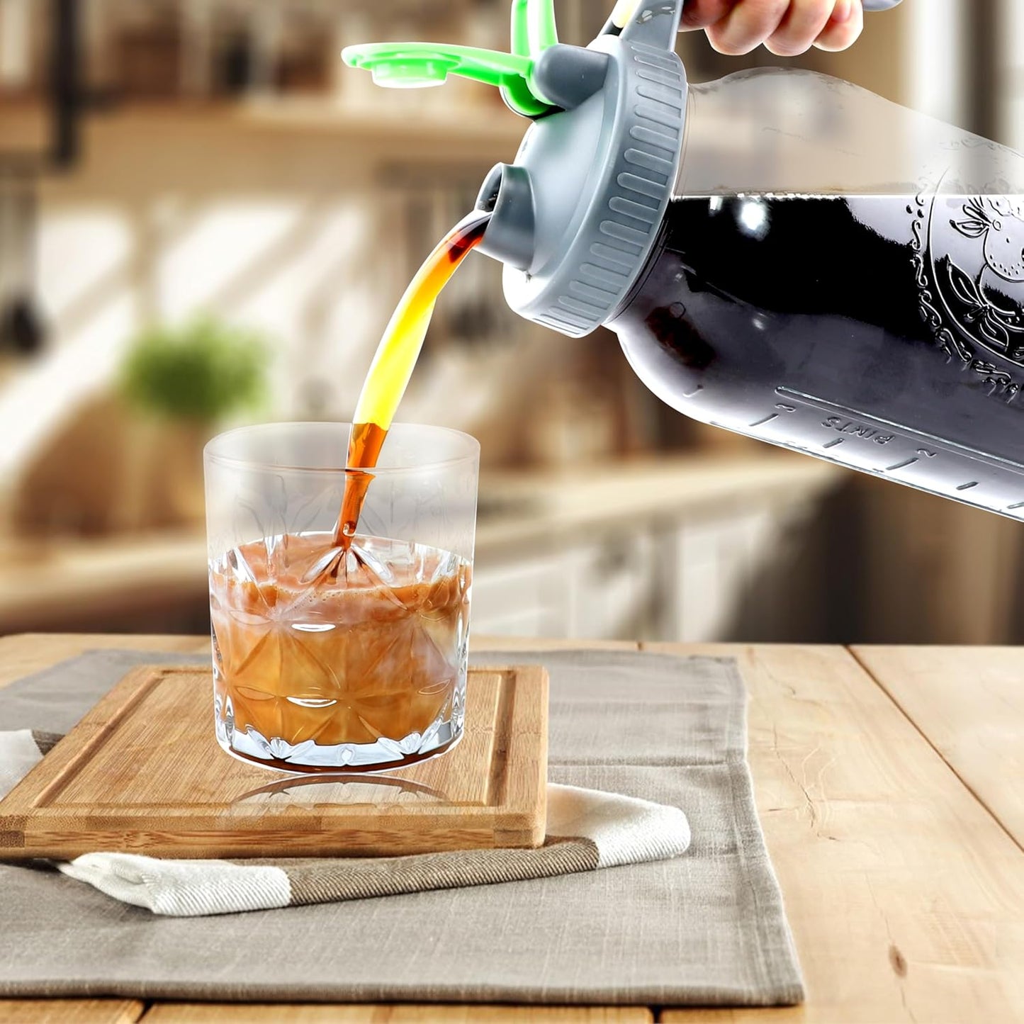 Cold Brew Coffee Maker 64 Oz Mason Jar Iced Tea Pitcher With Strainer 2 Set Half Gallon Glass Pitcher With Spout Lid 2 Quar Water Jug For Fridge Beverage, Sun Tea, Hot Cold Brew, Lemonade, Juice