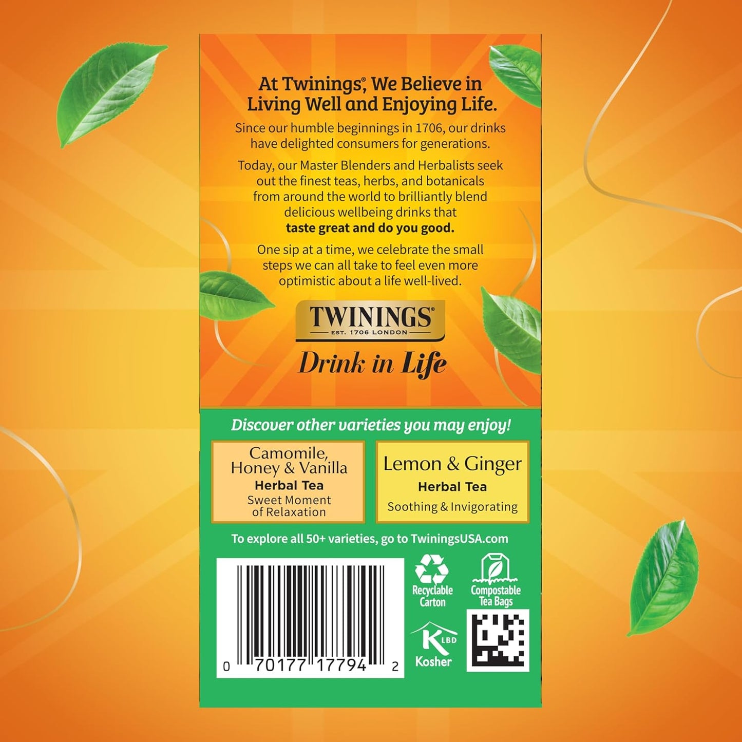 Twinings Decaffeinated Green Tea Individually Wrapped Bags, 20 Count (Pack of 6), Smooth Flavour, Enticing Aroma, Enjoy Hot or Iced, 120 Teabags