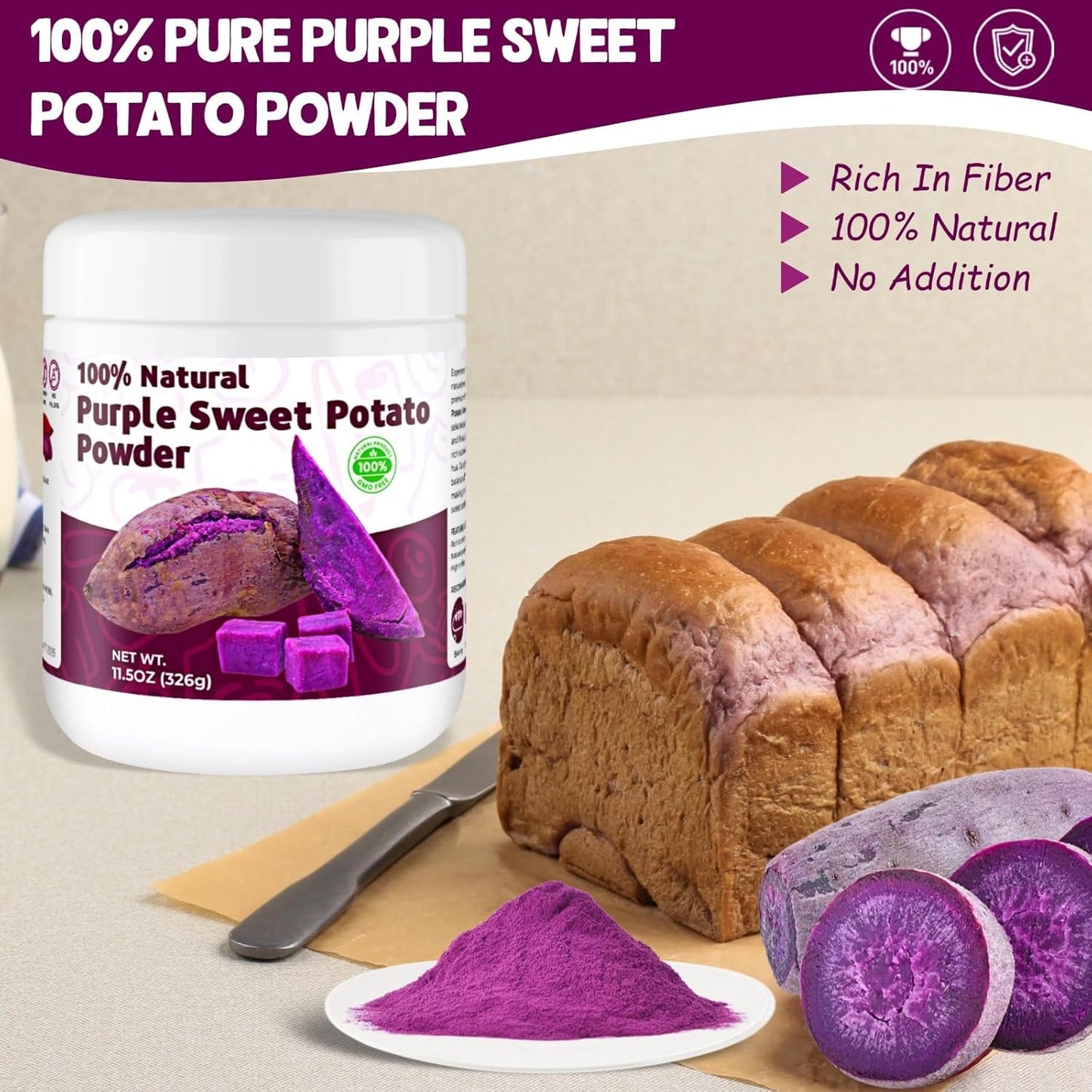 Purple Sweet Potato Powder 11.5oz (326g) - Natural Food Coloring for Baking, Drinks & Smoothies｜Ube/Purple Yam Alternative, Non-GMO, Gluten-Free, Resealable Pack