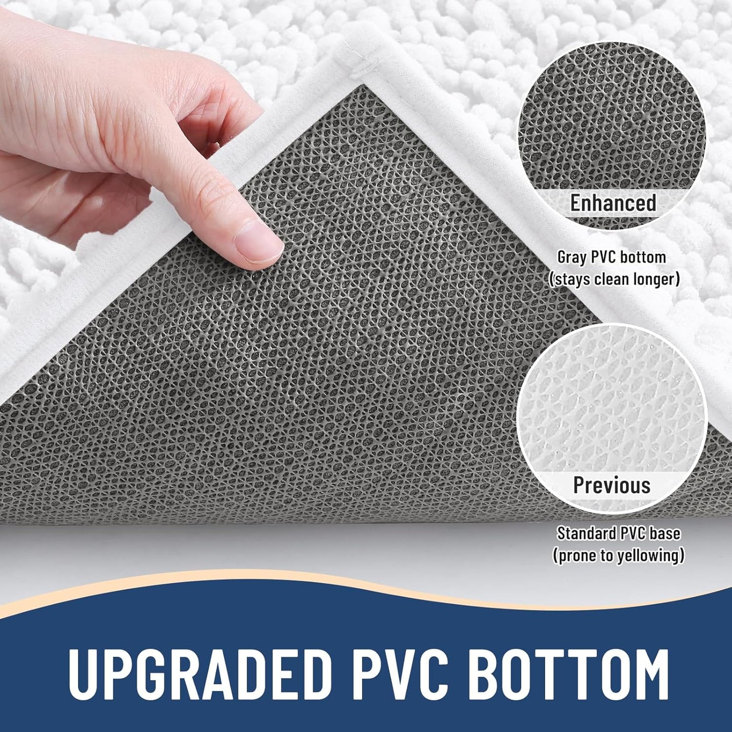 Arotive Luxury Chenille Bathroom Rug Mat, Extra Soft Thick Absorbent Shaggy Bath Rugs, Non-Slip Machine Wash Dry, Plush Bath Mats for Bathroom, Shower and Tub, 45x27, White