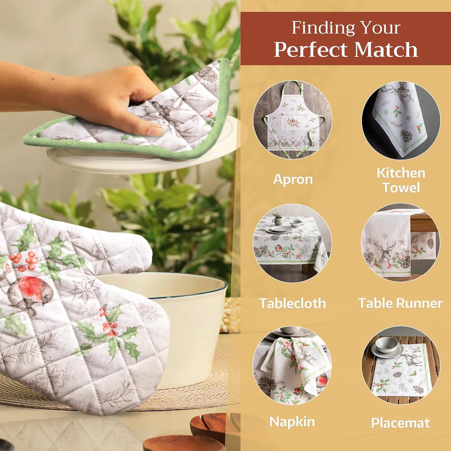 Maison d' Hermine Pot Holders Set 100% Cotton Heat Resistant Potholders 8" x 8" Hot Pads with Loop BBQ, Cooking, Baking, Grilling, Kitchen, Handling Hot Pans (Pack of 2, Christmas Dew)