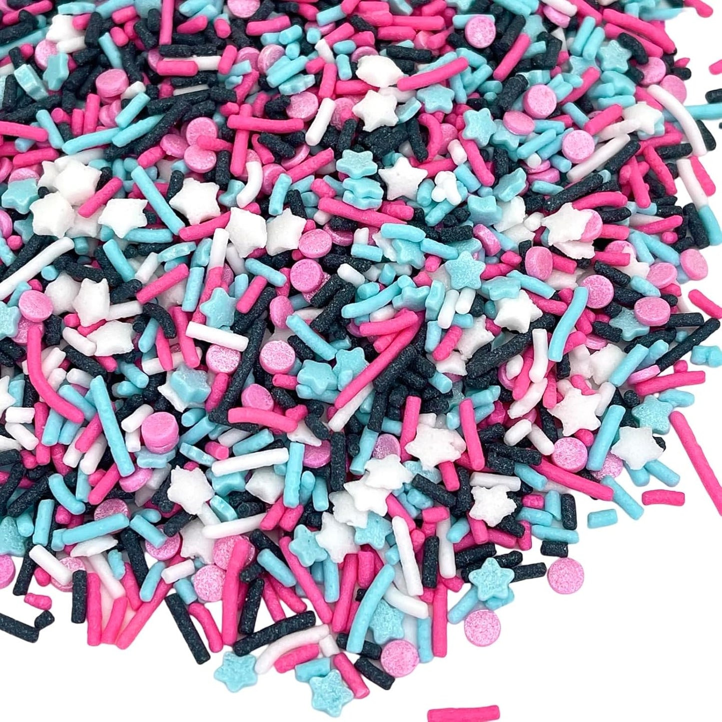 Manvscakes, pink sprinkles, valentines, cake sprinkles, gluten free, cookies, chocolate, fondant, princess topping, ice cream, edible, dessert decoration (Black Pink Blue)