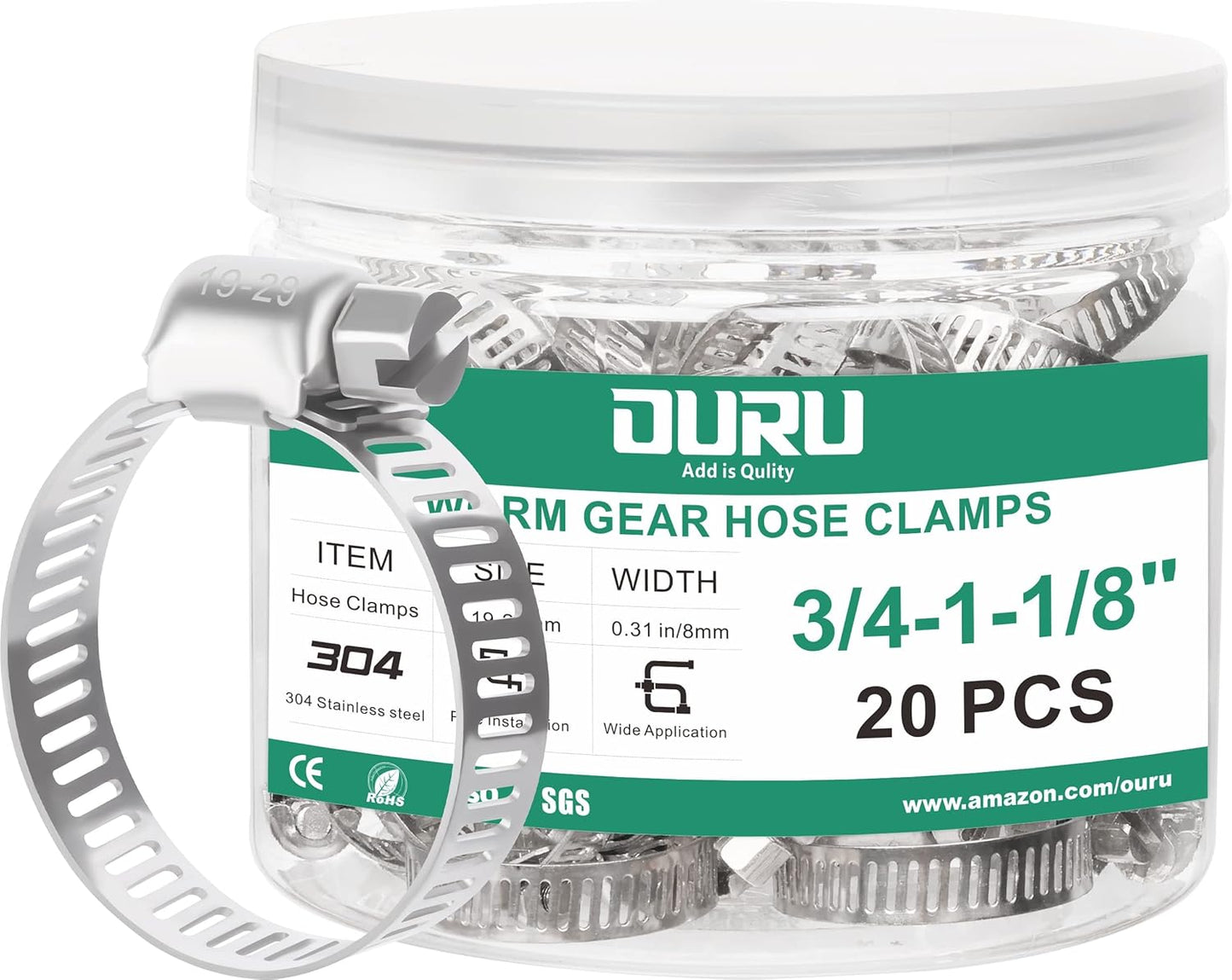 20PCS Hose Clamps Stainless Steel Adjustable 3/4"–1-1/8"(19-29mm) Worm Gear Hose Clamp, Heavy Duty Metal Small Hose Clamps for Automotive, Pipe, Radiator Plumbing, Fuel Line