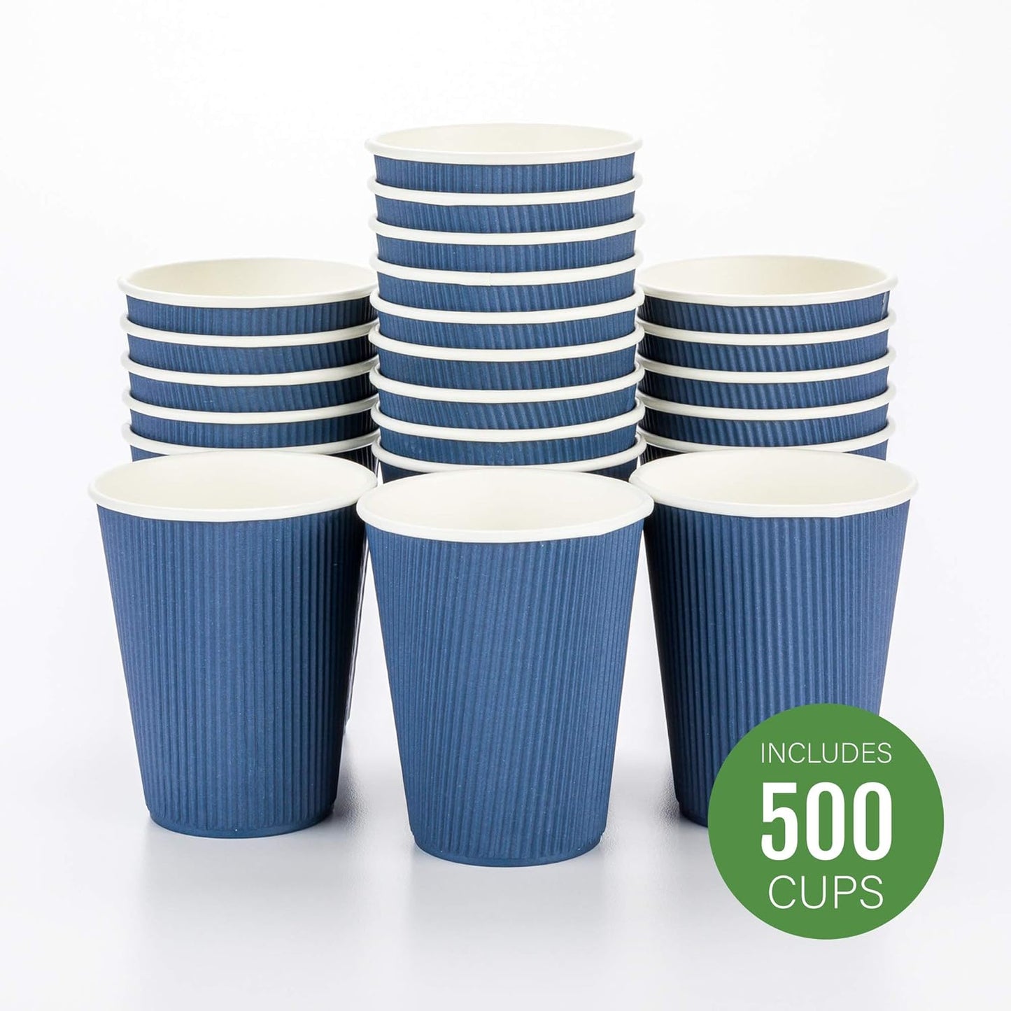 Restaurantware-12 Ounce Disposable Coffee Cups, 500 Ripple Wall Hot Cups For Coffee - Lids Sold Separately, Rolled Rim, Midnight Blue Paper Insulated Coffee Cups, For Hot Coffee, Tea, And More