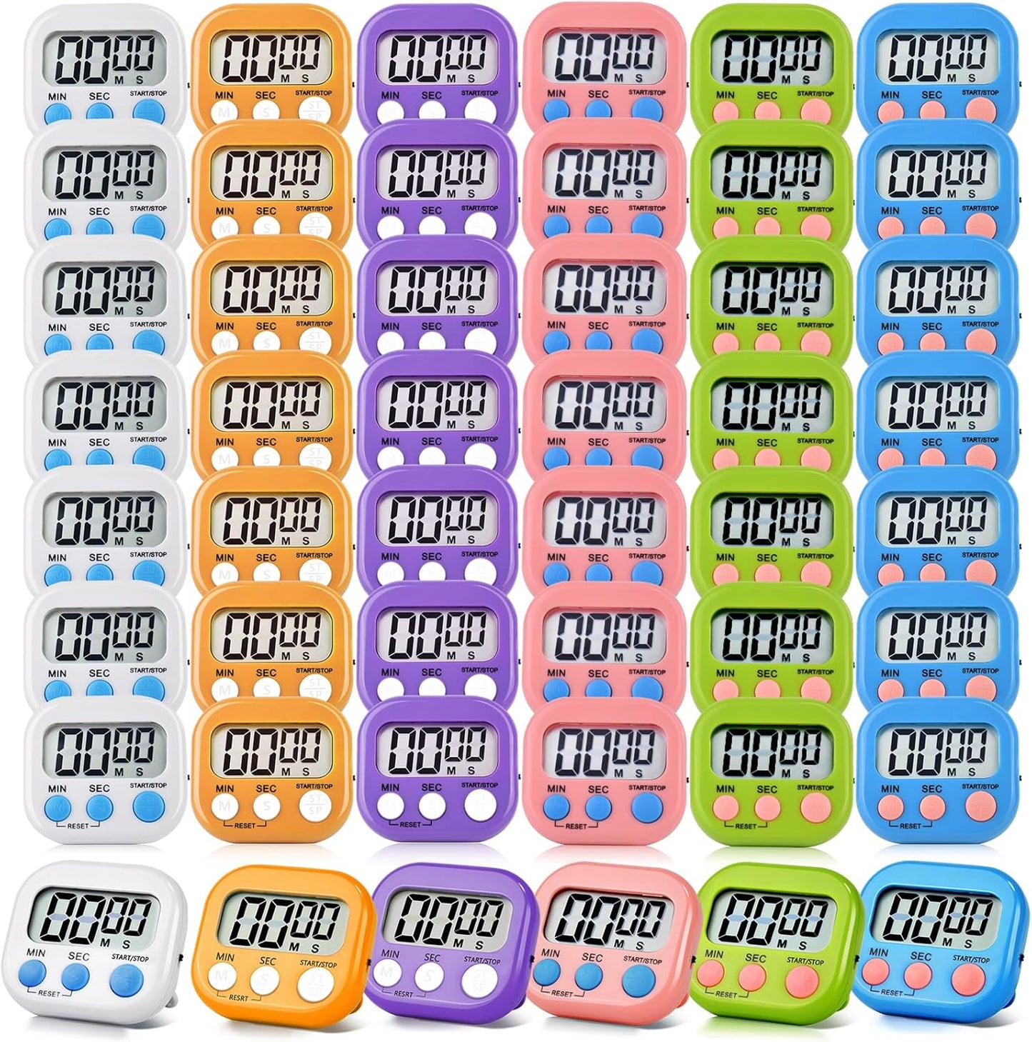 48 Pack Digital Kitchen Timer Magnetic Digital Timer with Big Display Loud Ring Cooking Timers for Kitchen Electronic Timer for Cooking, Bathing, Gym, Break Time, Classroom(6 Color)