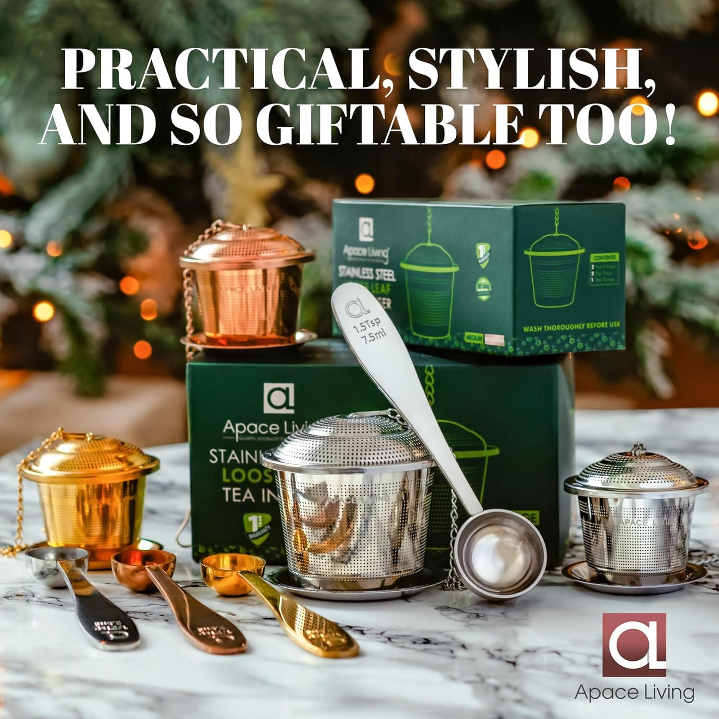 Large Tea Infuser (Set of 2) with Tea Scoop and Drip Trays by Apace – Multi Cup Size Stainless Steel Loose Leaf Tea Strainer and Steeper