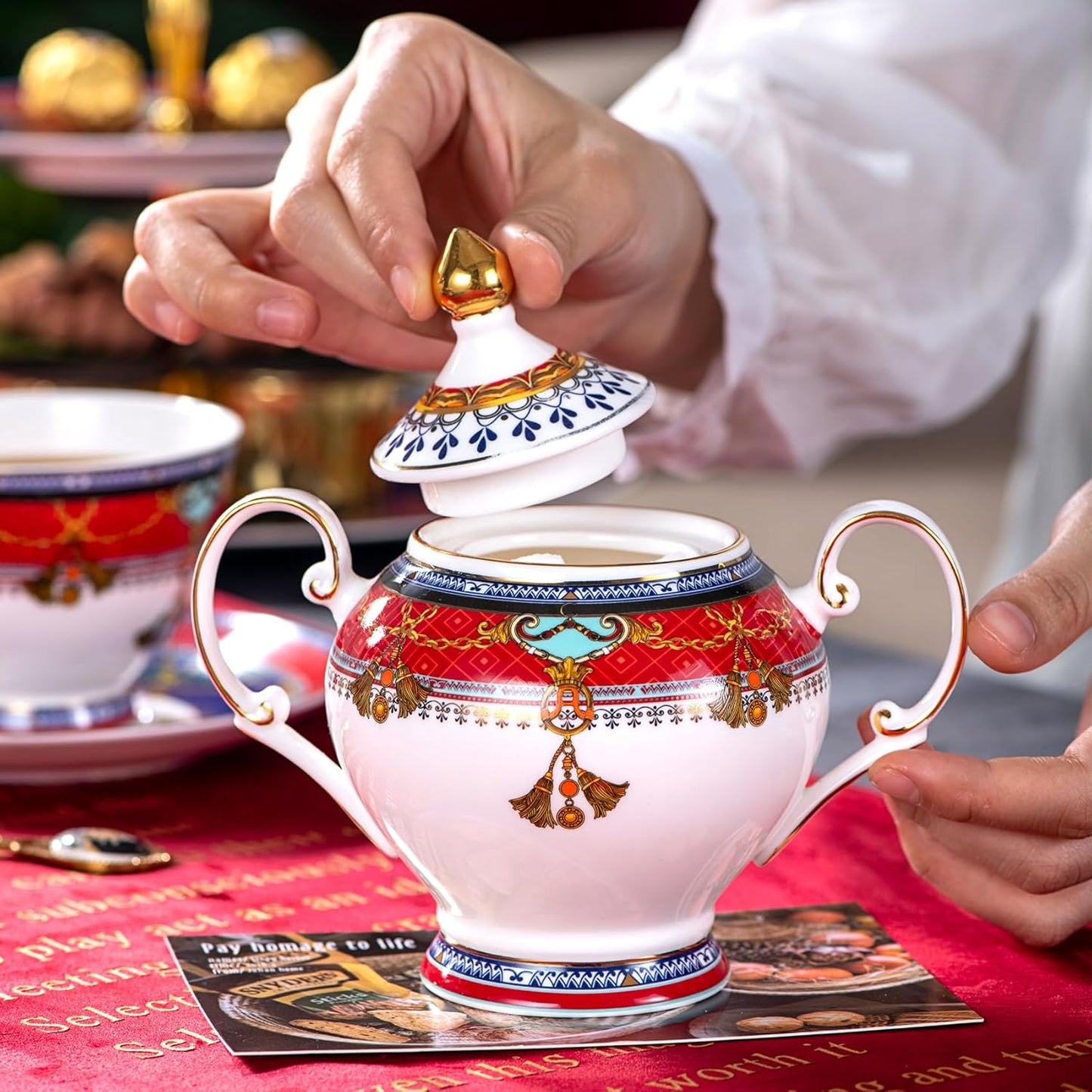 Euro Style Bone China Tea Set, Tea Sets For 6 Adults, Bone China Tea Cup Set With Teapot Spoons, Sugar Bowl, Creamer Pitcher, Tea Set for Women, Tea Party Set, Gift Package (21, Vienna)