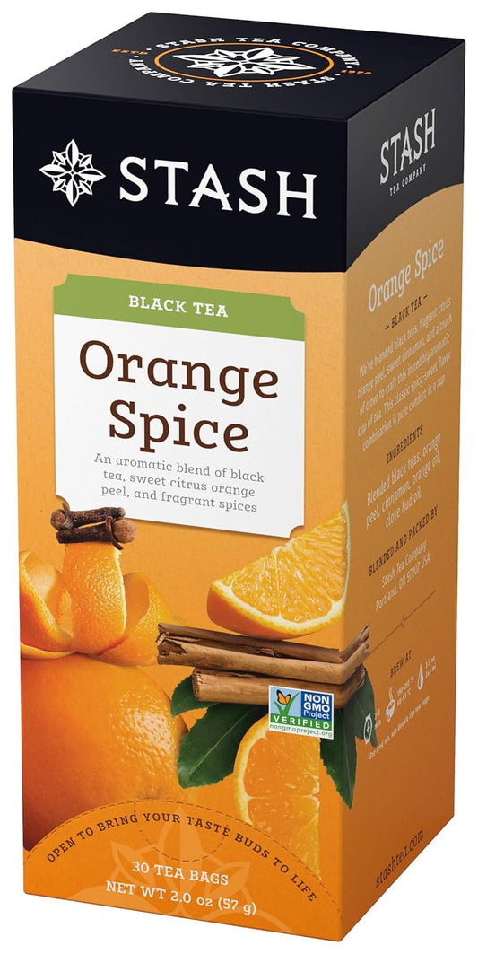 Stash Tea Orange Spice Black Tea - Caffeinated, Non-GMO Project Verified Premium Tea with No Artificial Ingredients, 30 Count (Pack of 6) - 180 Bags Total