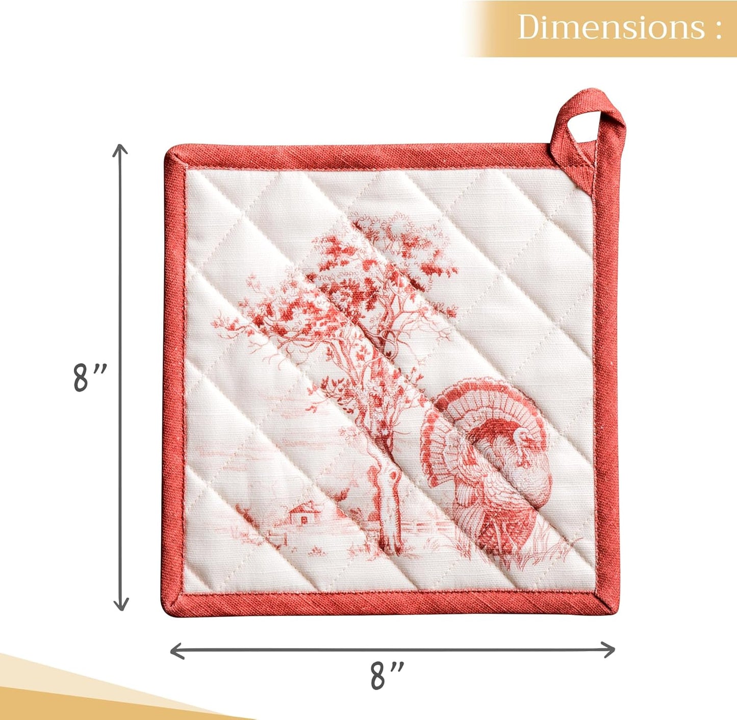 Maison d' Hermine Pot Holders 100% Cotton Heat Resistant Potholders 8" x 8" Hot Pads with Loop BBQ, Cooking, Baking, Grilling, Kitchen, Handling Hot Pans (Pack of 1, Holy Jouy - Red)