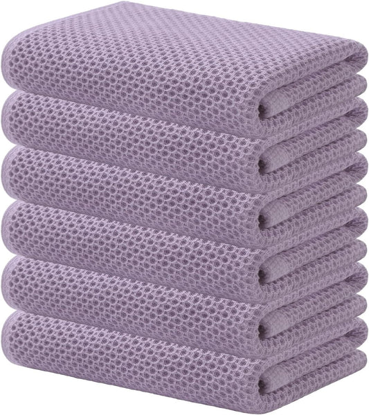 Kitinjoy 100% Cotton Waffle Weave Kitchen Towels, 6-Pack Super Soft and Absorbent Dish Towels for Drying Dishes, Kitchen Hand Towels, 13 in x 28 in, Lavender