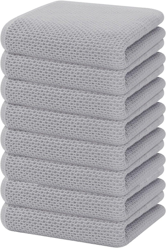 Homaxy 100% Cotton Waffle Weave Kitchen Dish Towels, Ultra Soft Absorbent Quick Drying Cleaning Towel, 13 x 28 Inches, 8-Pack, Light Gray