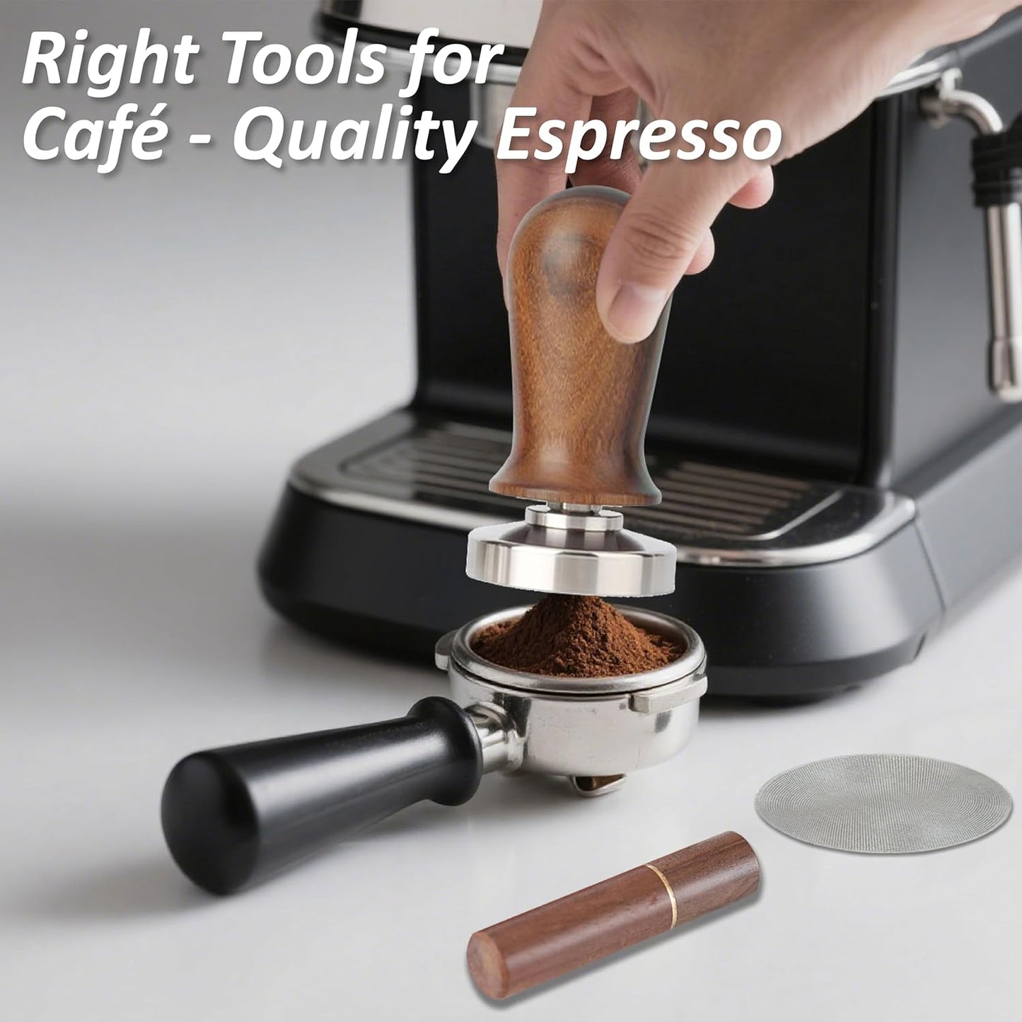 Espresso Tamper, Professional Spring Loaded Espresso Accessories with WDT Tool Espresso & Puck Screen, Compatible with 53mm/54mm Breville Portafilter, Coffee Tamper for Home & Commercial Use