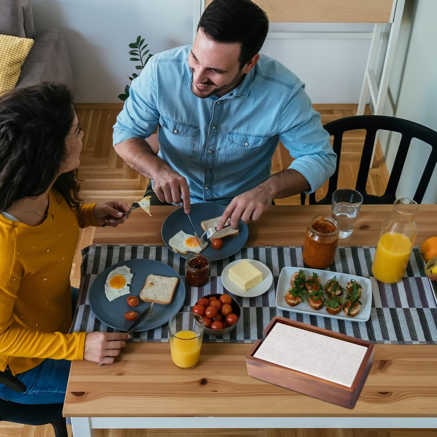 Acacia Guest Towel Napkin Holder 10x6", Paper Hand Towels Tray Holds Paper & Cloth Linen Napkin on Table, Kitchen Counter, Bathroom - Durable, Natural, Dark Stained Organizer for Party, Wedding, Event
