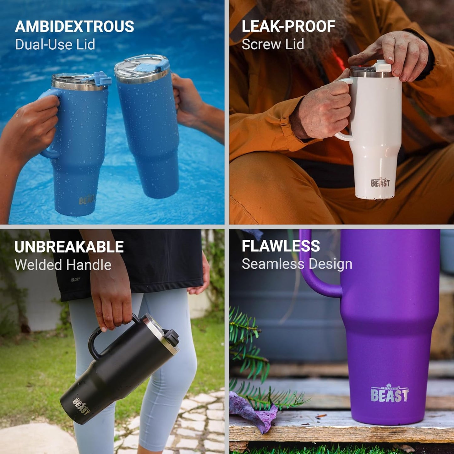 Beast 50 oz Tumbler Stainless Steel Vacuum Insulated Coffee Ice Cup Double Wall Travel Flask (Deep Purple)