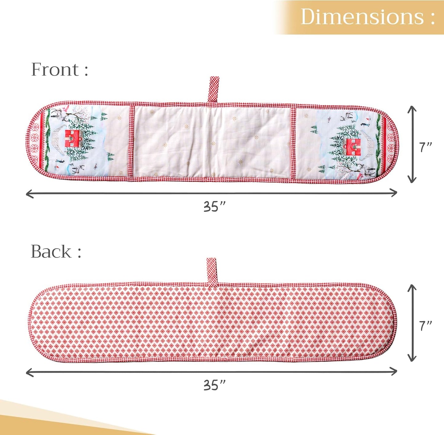 Maison d' Hermine Double Oven Mitts 100% Cotton 7"x35" Double Oven Mitt Heat Resistant BBQ Cooking Gloves with Loop, Baking, Grilling, Home, Kitchen, Handling Hot Pans (Rural Christmas)