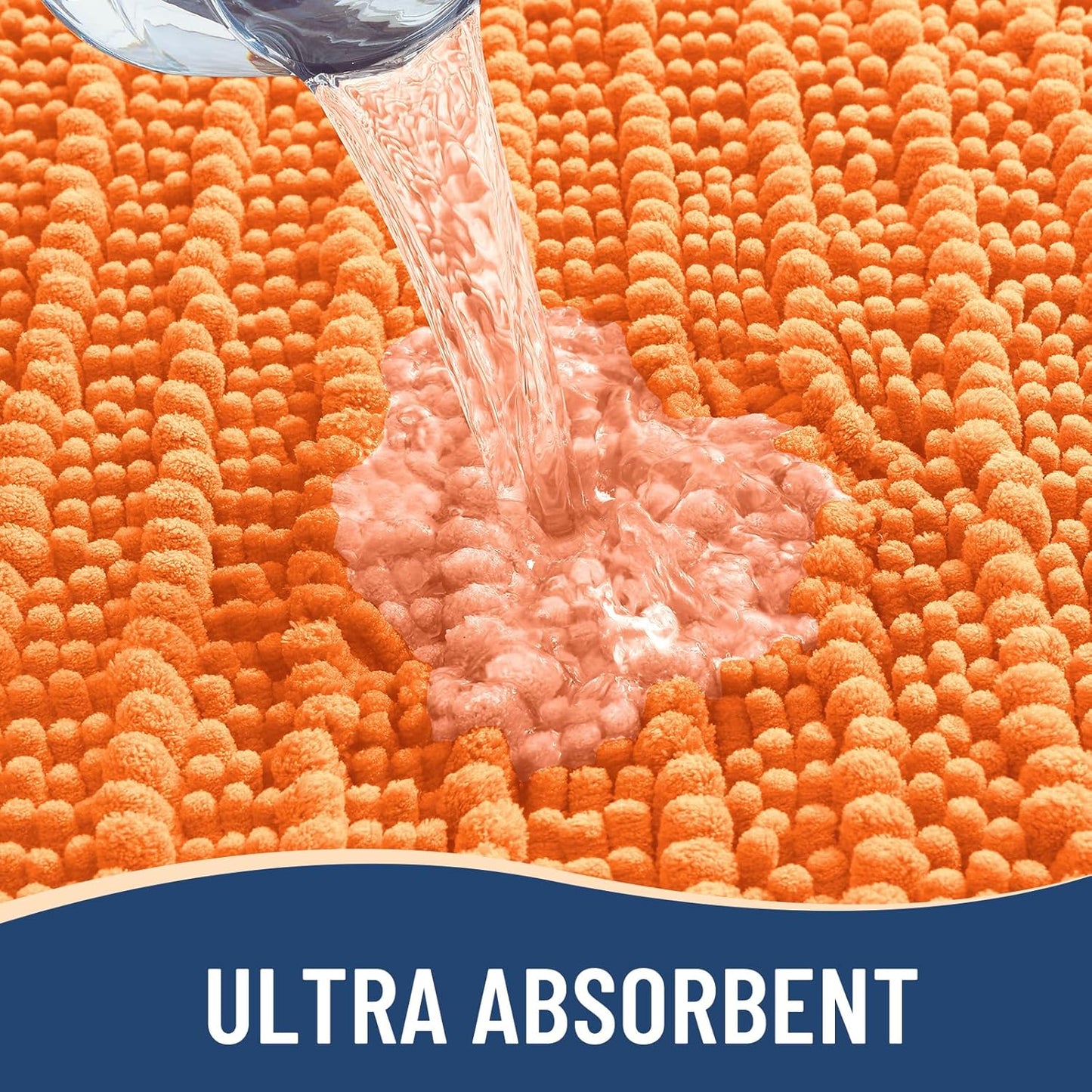 Arotive Luxury Chenille Bathroom Rug Mat, Extra Soft Thick Absorbent Shaggy Bath Rugs, Non-Slip Machine Wash Dry, Plush Bath Mats for Bathroom, Shower and Tub, 24x16, Orange