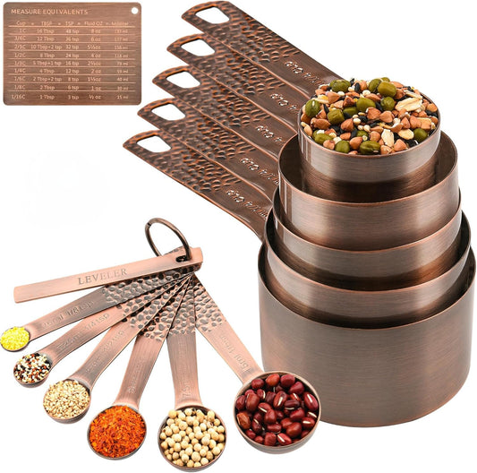 Copper Measuring Cups and Spoons Set 13, Stainless Steel Measuring Cups and Spoons Set for Baking and Kitchen, Metal Metric & US Measuring Set