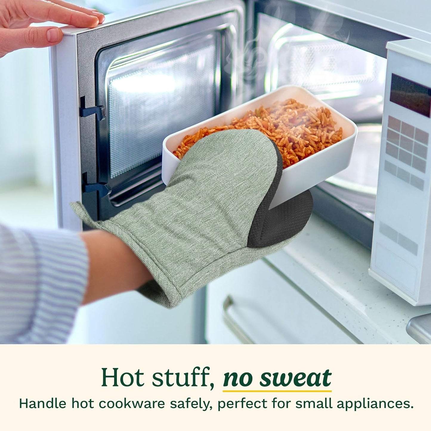 Cuisinart Mini Oven Mitts – 5.5” x 7” Heat-Resistant Kitchen Mitts for Oven with Non-Slip Neoprene Palm, Cotton Filling, and Fabric Loop – Durable Oven Mitt Set for Cooking & Baking (Sage)