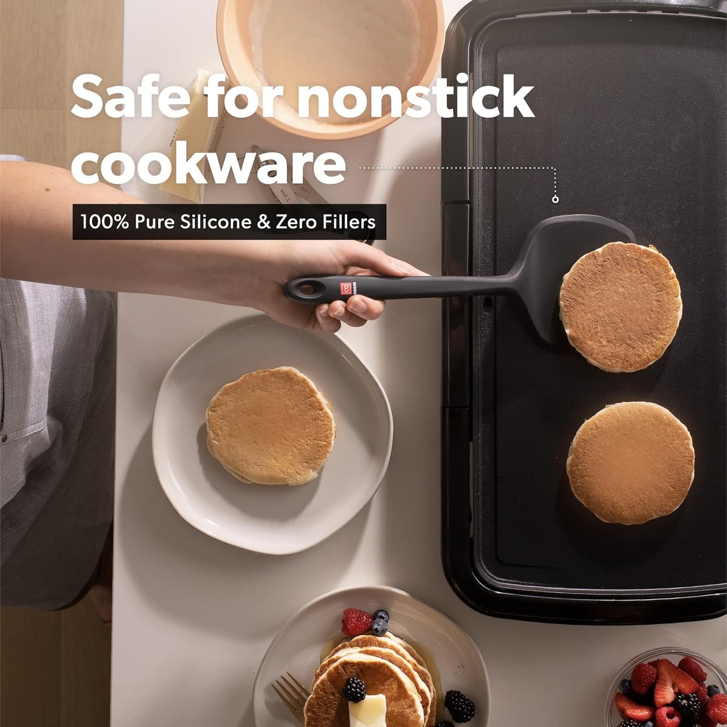 DI ORO Silicone Turner Spatula Set - Kitchen Spatulas for Nonstick Cookware - Cooking Utensils for Flipping Eggs & Pancakes - 600°F Heat-Resistant BPA Free Turners - Dishwasher Safe (2pc, Black)