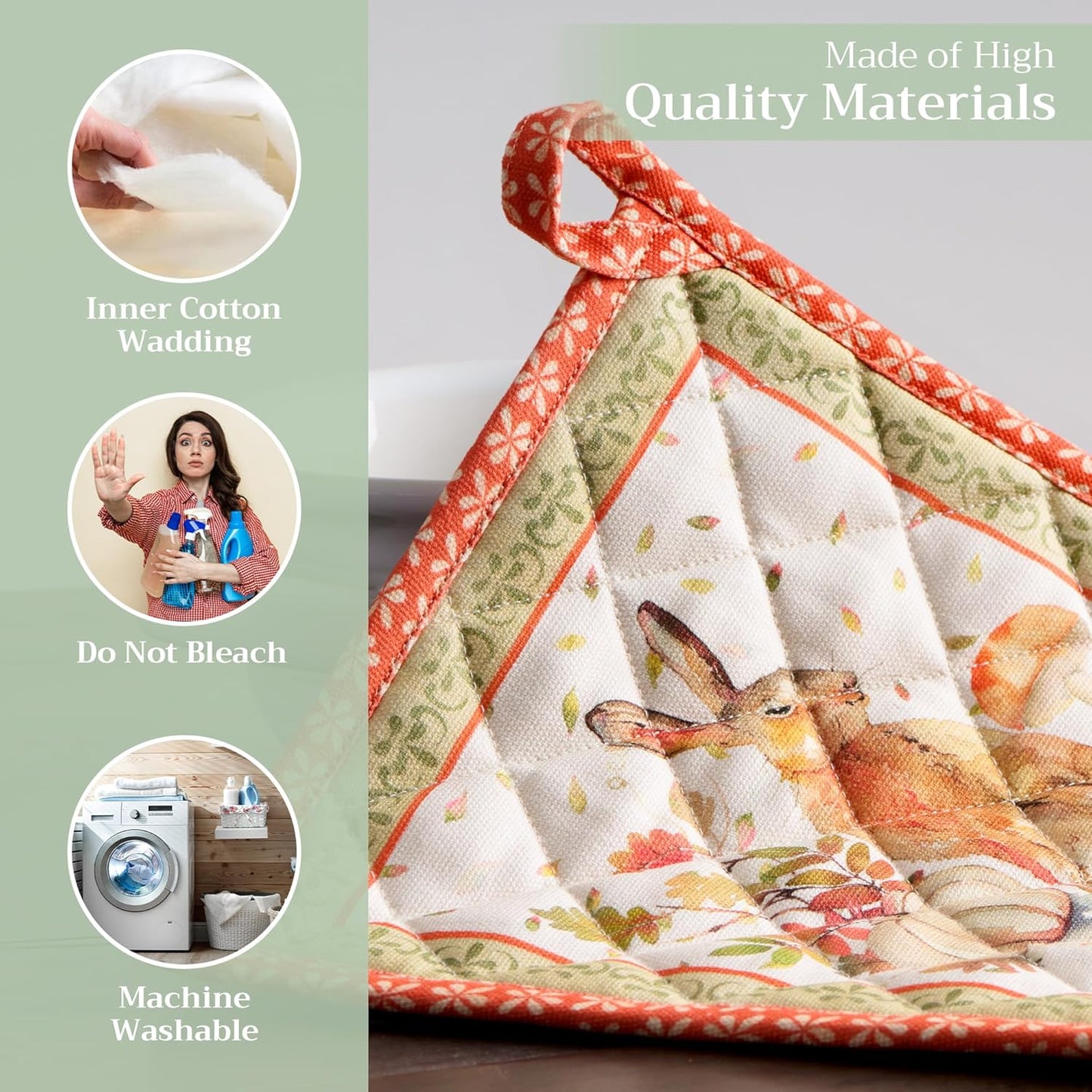 Maison d' Hermine Pot Holders 100% Cotton Heat Resistant Potholders 8" x 8" Hot Pads with Loop BBQ, Cooking, Baking, Grilling, Kitchen, Handling Hot Pans (Pack of 1, Pumpkin Passion)