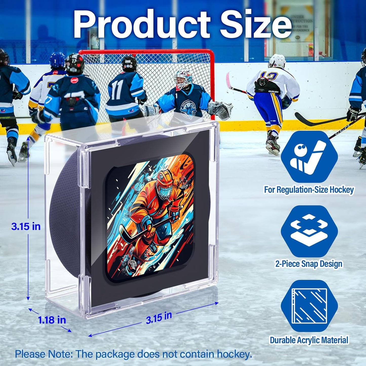 Hockey Puck Display Case, 2 Pack Acrylic Holder for Official Size Pucks, Gifts for Hockey Collectors and Enthusiasts, Premium Display Box for Collectibles