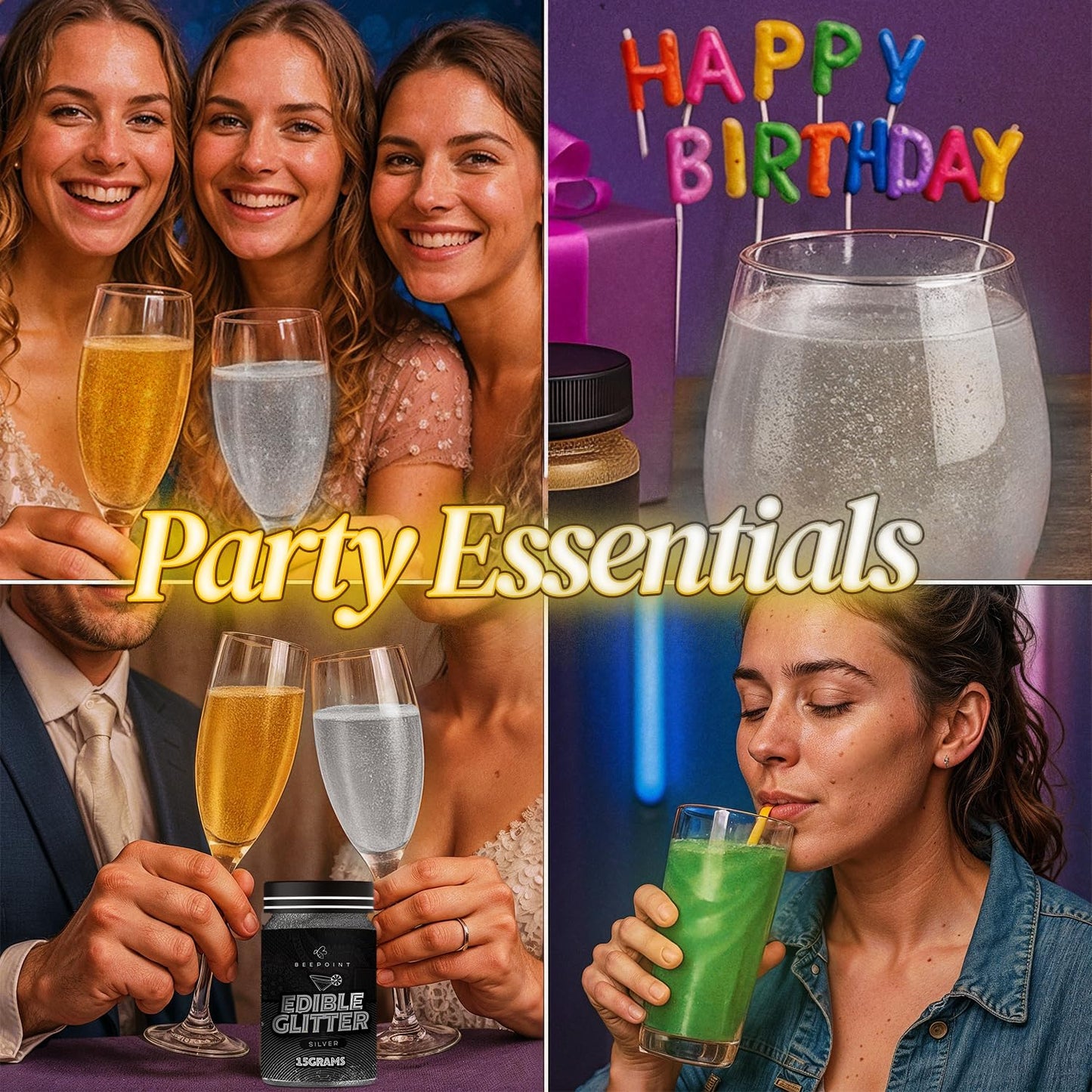 BeePoint Silver Edible Glitter for Drinks 15g - Food Grade, Vibrant Color Shimmer Powdered Dust for Drinks, Cocktails, Cake Decorating, Baking, Chocolates, Candy, Sweets, & Cookies - Vegan & Gluten Free