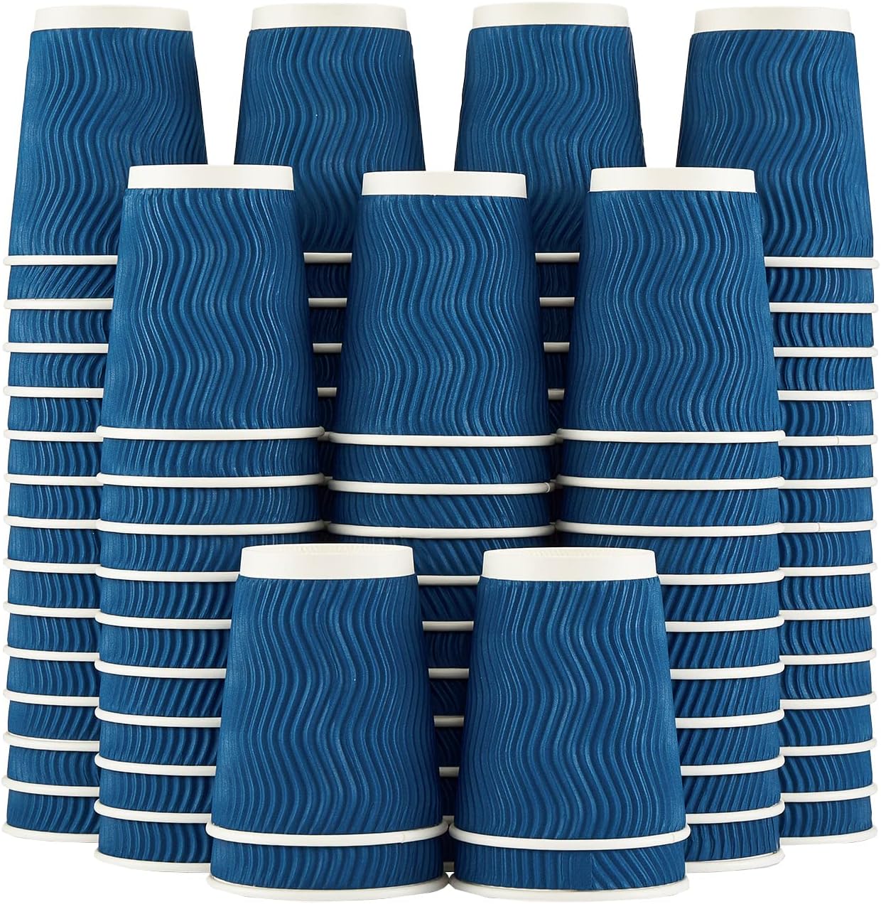 Lamosi 120 Pack 8 oz Disposable Coffee Cups, Insulated Corrugated Paper Cups, Kraft Ripple Wall Cups for Hot Beverage or Cold Drinks Office/Home/Party/Travel/Cafe (Navy)