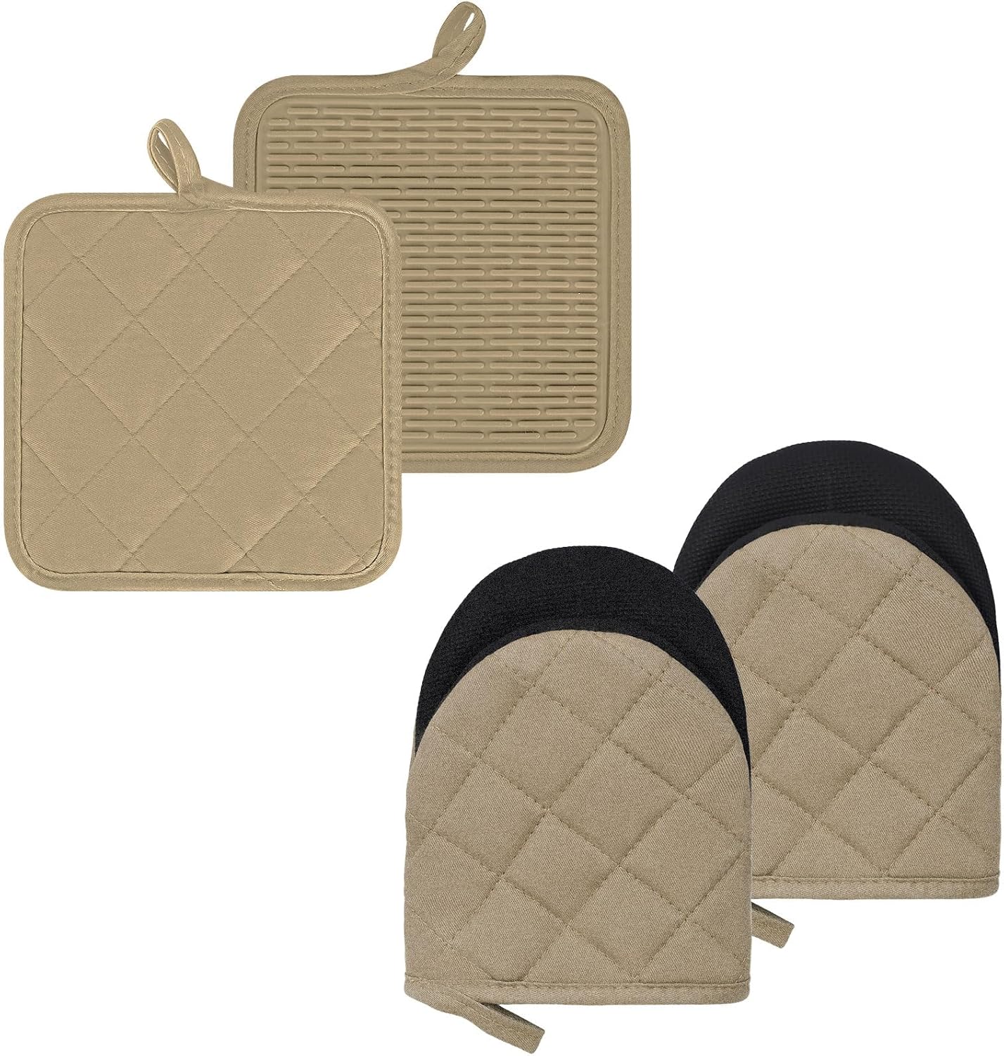 Oven Mitts and Pot Holders Set, Pack of 4, Heat Resistant Silicone Kitchen Mini Oven Mittens for 500 Degrees, Mini Oven Gloves and Hot Pads for Baking Grilling Barbecue Microwave Machine Washable