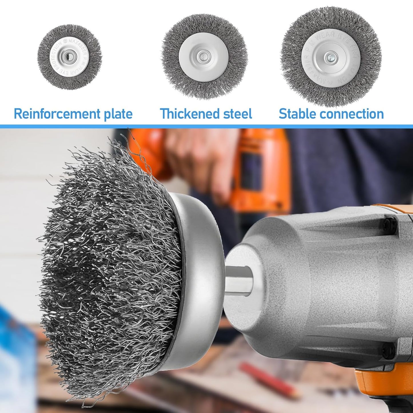 21 Packs Carbon Steel Wire Wheel Brush with 1/4-Inch Hex Shank Cup Pen Wheel Brush Set, Wire Brush for Drill for Rust Removal Scrub Surfaces Paint from Metal Wood