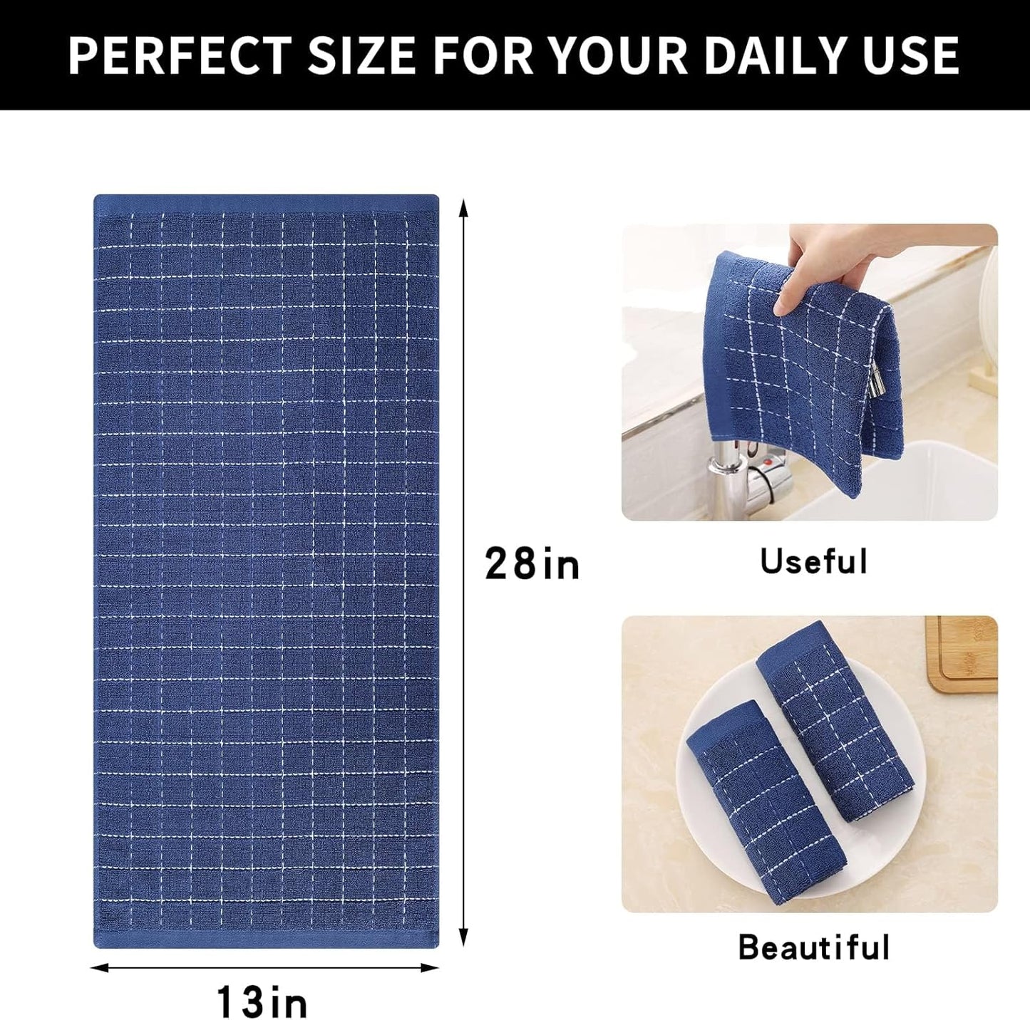 Homaxy 100% Cotton Terry Kitchen Towels(Multiple Colour, 13 x 28 inches), Checkered Designed, Soft and Super Absorbent Dish Towels, 8 Pack