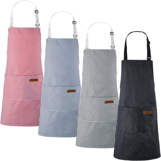 Handepo 4 Pcs Kitchen Cooking Aprons with Pockets Adjustable Waterproof Baking Apron for Women Men, Chef,BBQ, Christmas Gift