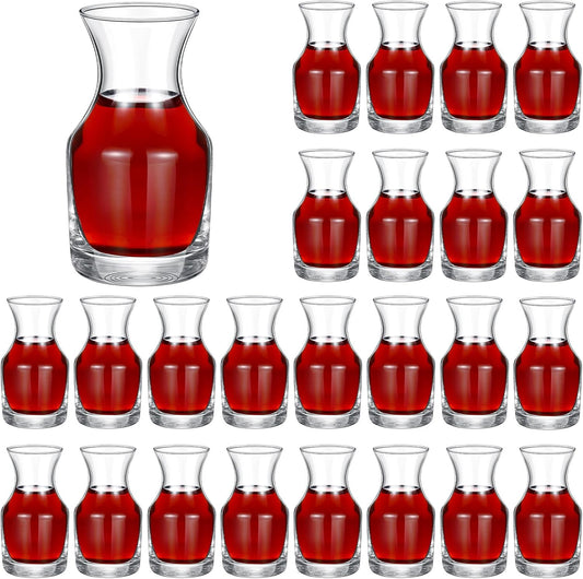 24 Pack Single Serving Wine Carafe Glass Small Mini Carafe Individual Wine Refill Decanter for Dinner Parties Tastings Bars Restaurants (6.5 oz)