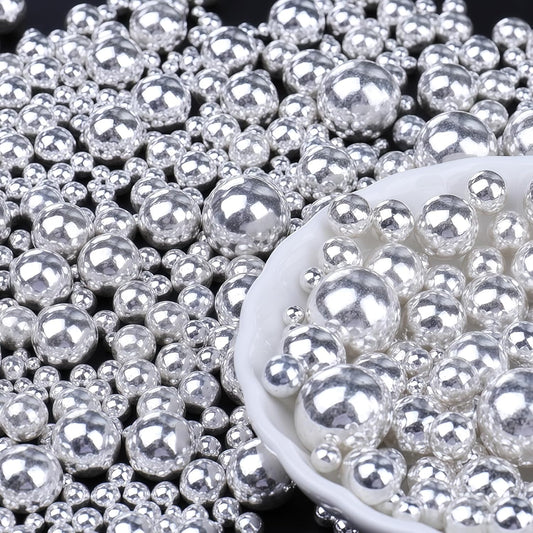 Silver Edible Pearls for Cake Decorating, 6 Sizes Mix 4.6 oz Pearl Sugar Sprinkles Baking Decoration for CupCake Cookies Ice Cream Dessert Topping