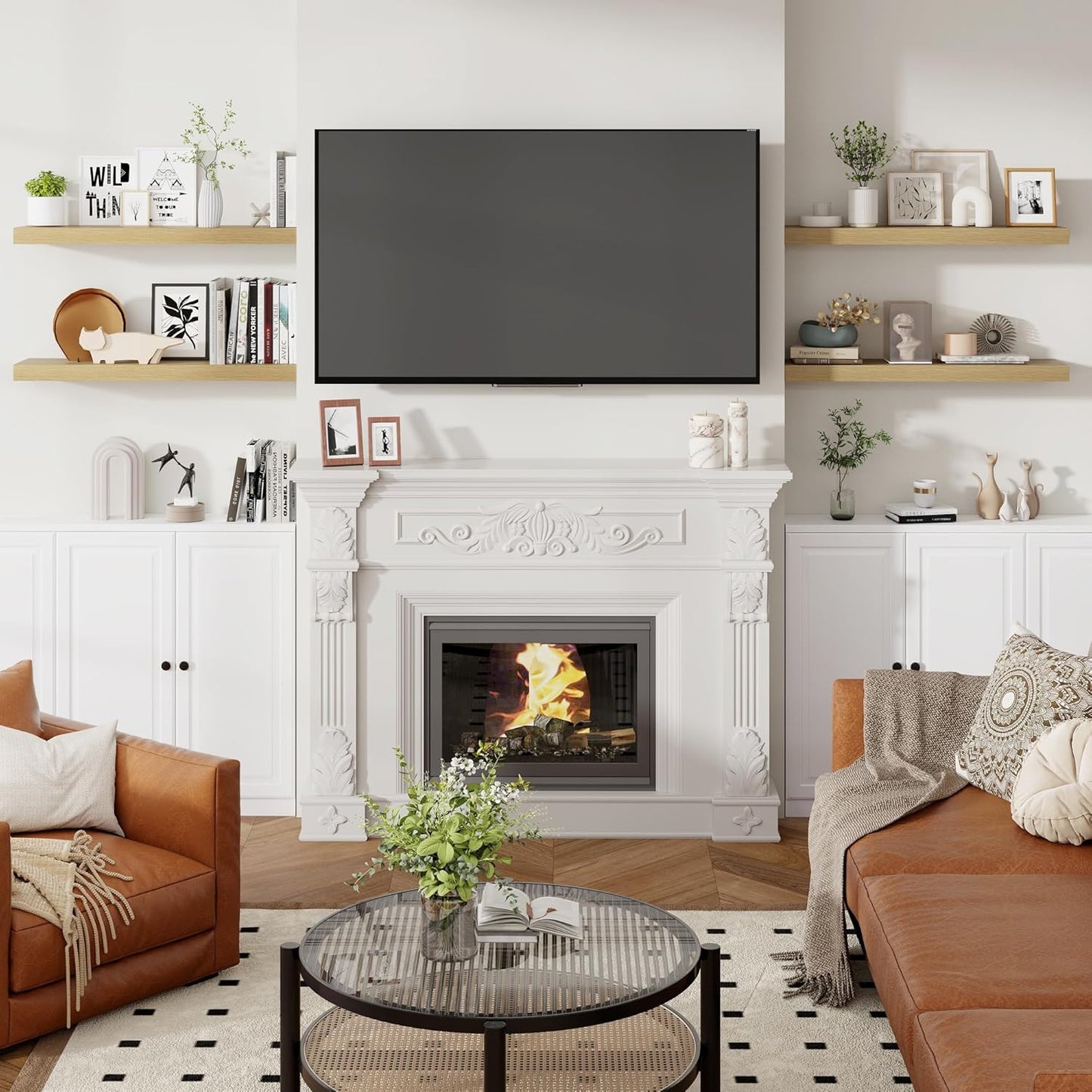 Heimlove 36 Inch Floating Shelves for Wall 8 Inch Deep Oak Shelves Set of 2,Wall Mounted Rustic Wood Long Floating Shelf with Invisible Brackets for Bedroom Kitchen Living Room