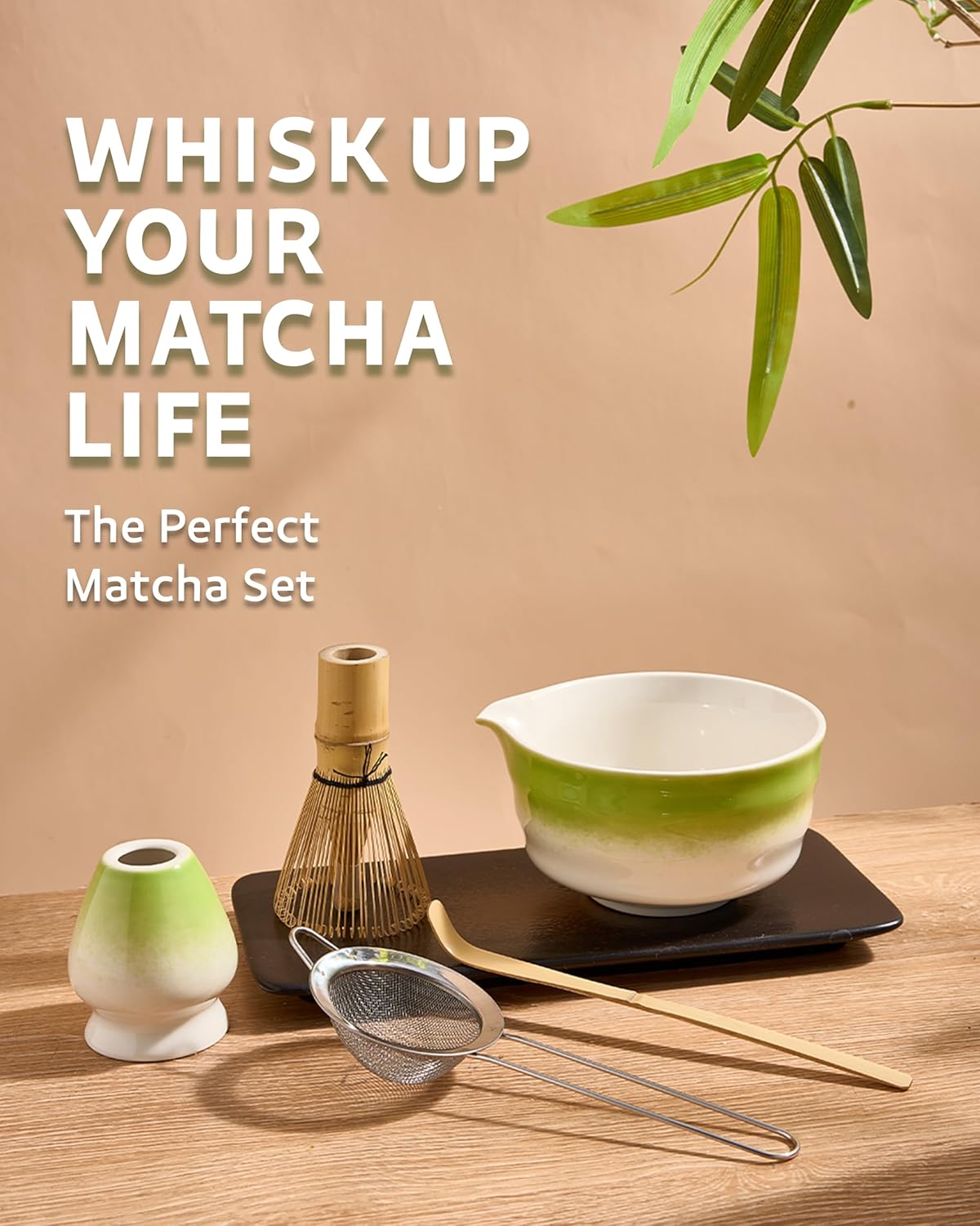 Matcha Whisk Set - 5 Pcs Matcha Kit with Bowl, Japanese Matcha Set, Matcha Bowl with Spout, Matcha Whisk, Chasen Holder, Sifter and Bamboo Scoop, Tea Gift Ceremony Sets for Matcha Lovers