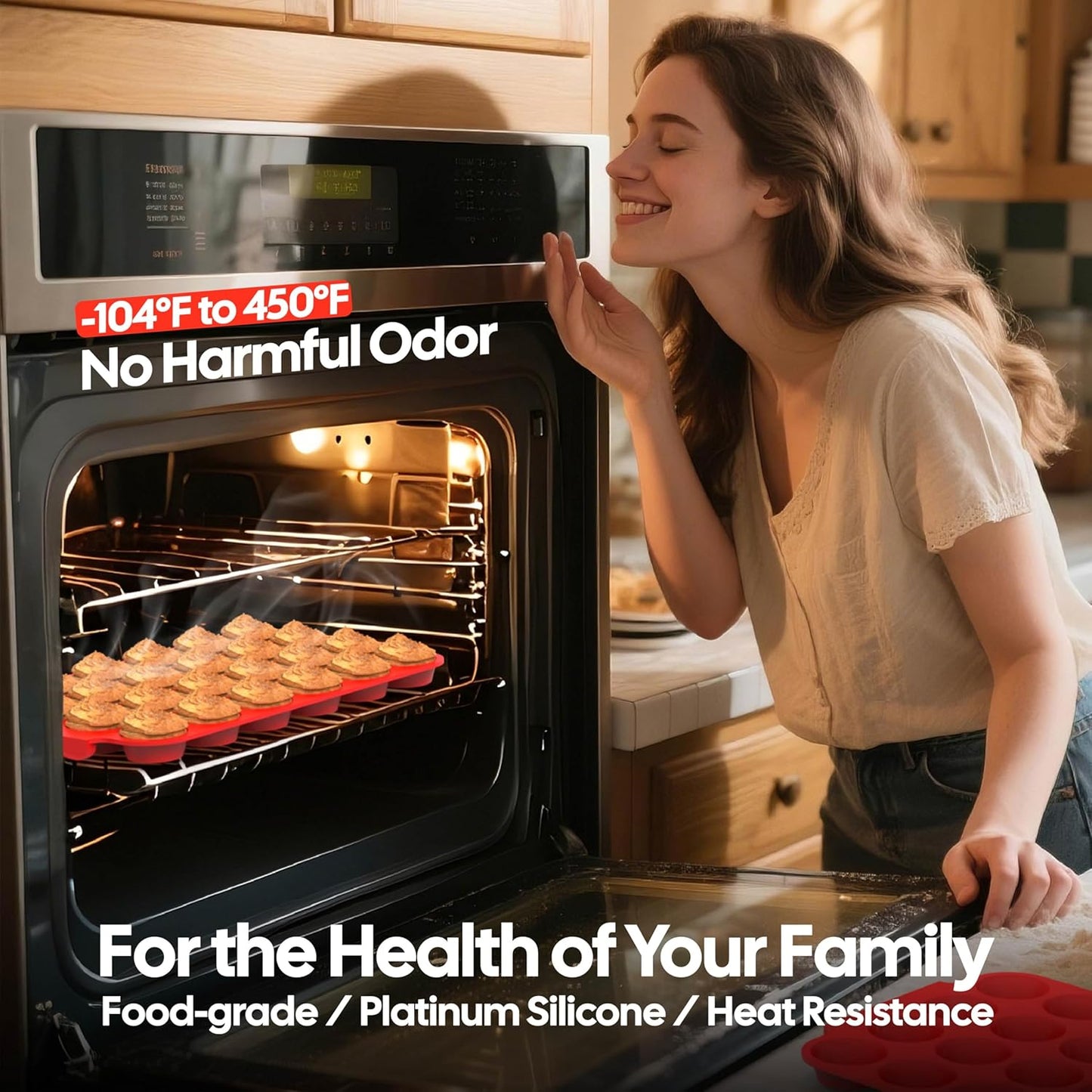 2-Pack Silicone Muffin Pan for Baking – Mini 24-Cup Nonstick Cupcake Pan with Handle, Food-Grade Certified, Odorless, BPA-Free, Silicone Baking Mold for Muffins, Egg Bites, Cupcakes