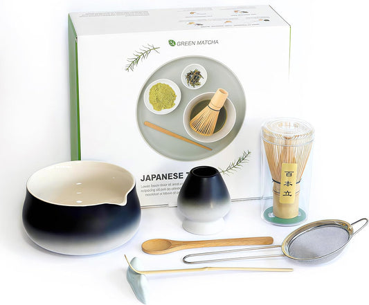 Matcha Whisk Set – 7 Pcs Japanese Tea Set with Bowl, Bamboo Whisk, Scoop, Holder, Sifter – Traditional Matcha Kit for Ceremony, Gift for Matcha Lovers