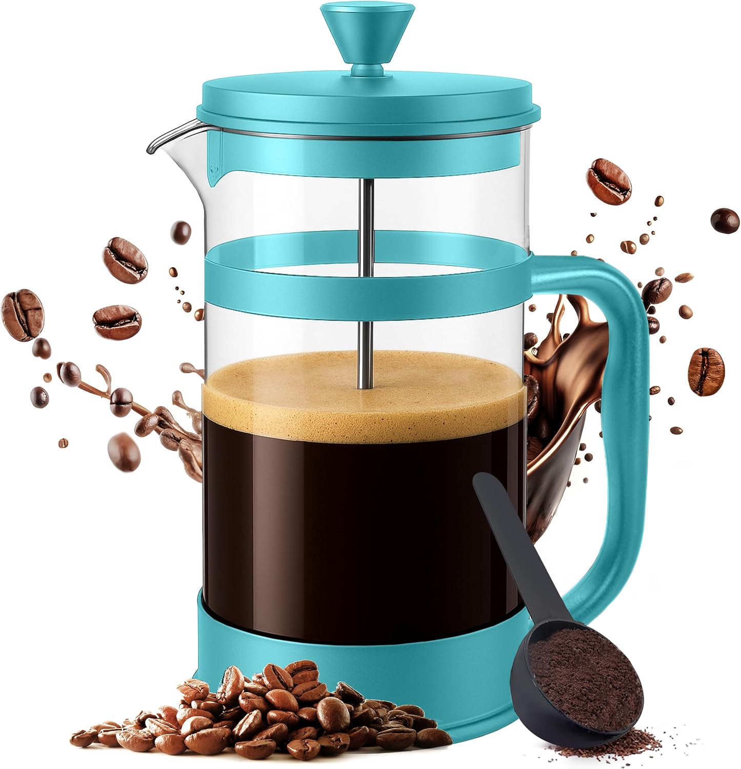 Utopia Kitchen French Press Espresso and Tea Maker with Triple Filters, Stainless Steel Plunger and Heat Resistant Borosilicate Glass (Aqua, 34-oz (Pack of 1))