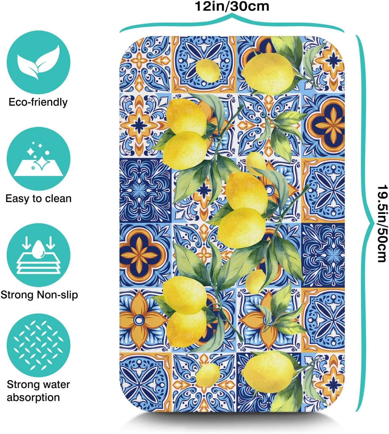 Dish Drying Mat for Kitchen Counter 20x12in Washable Quick Dish Drying Pad Rubber Backed Absorbent Draining Mat Fit Kitchen Counter,Bar,Under Sink,Dishes,Utensils,Dish Rack