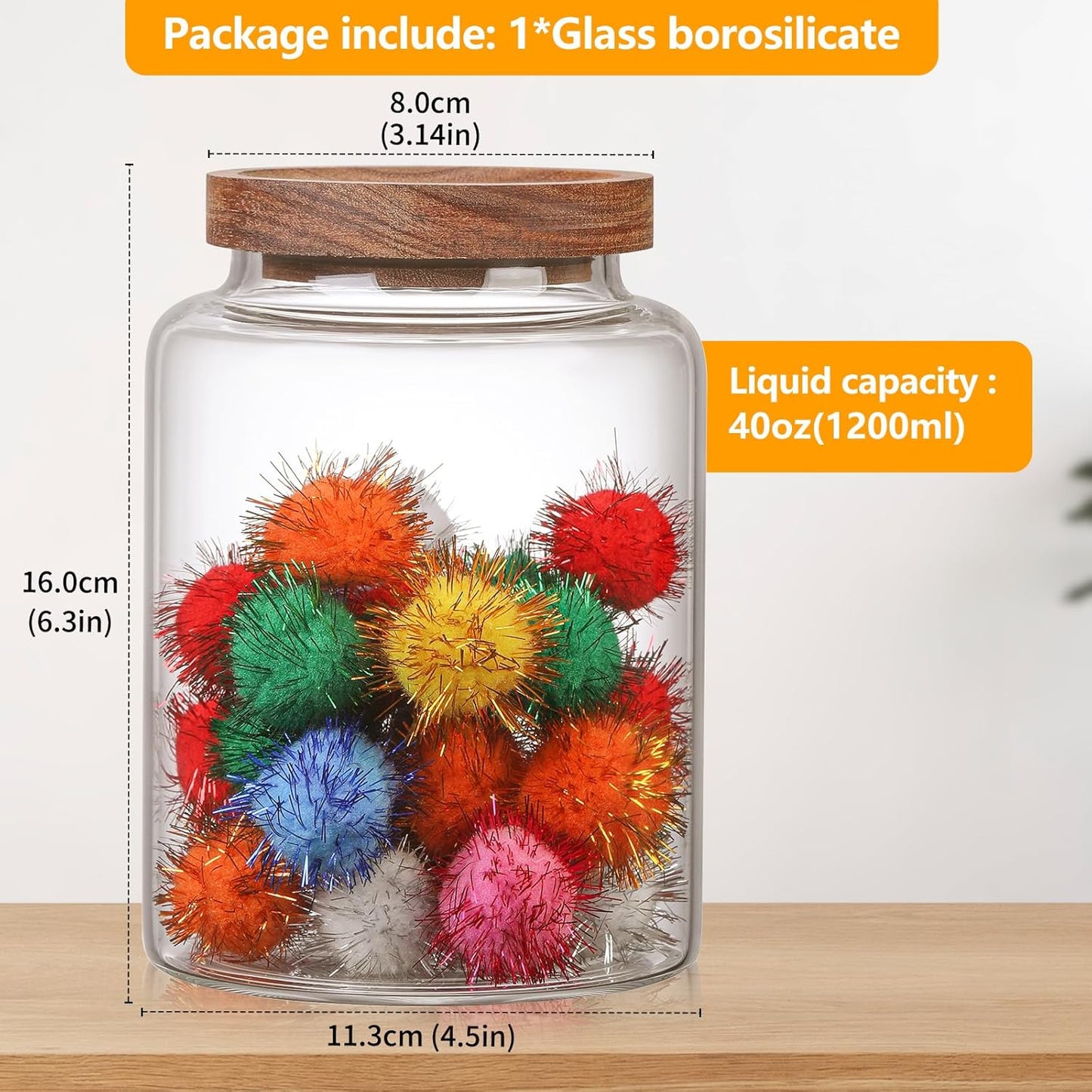 Glass Candy Jar with Lid Glass Sugar Containers Kitchen Canisters Pantry Food Storage Container for Cookies Coffee Bean Cereal Flour Cookies(40oz(1200ml)-1 pack)