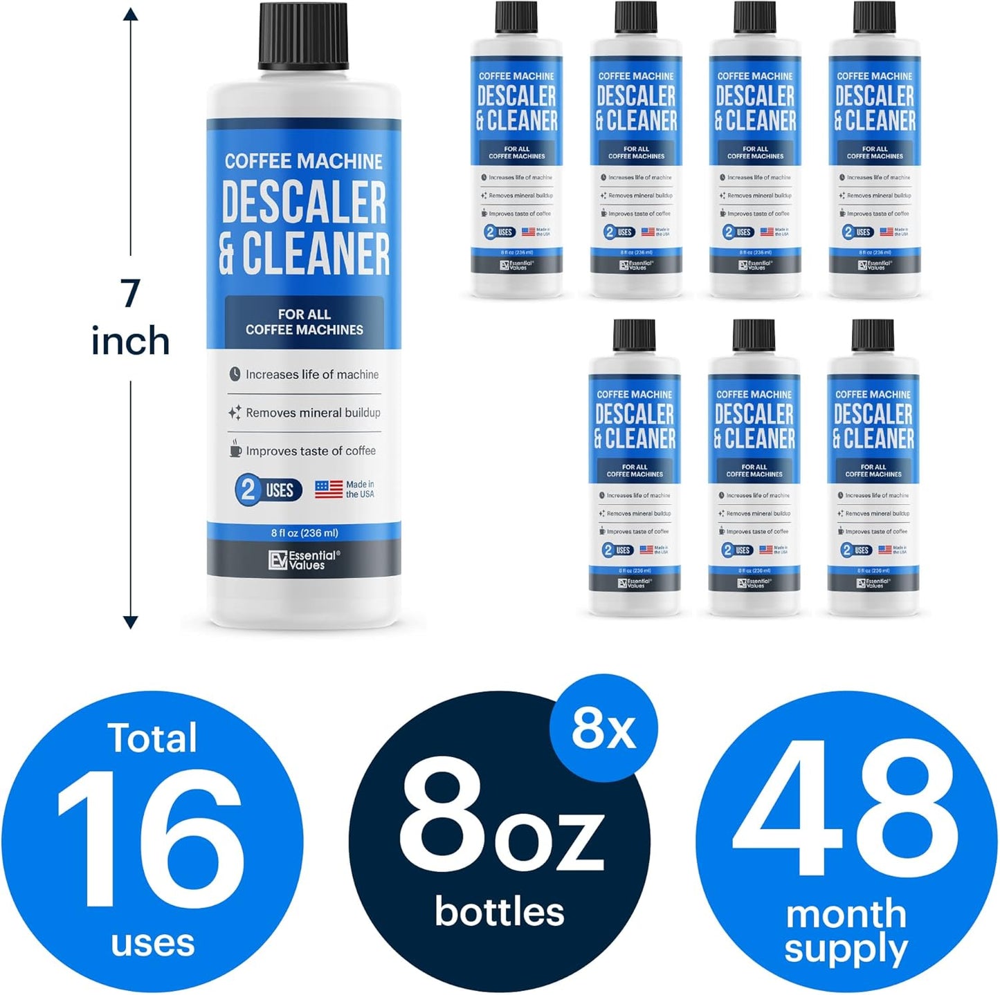 Descaling Solution (16 Uses) Coffee Machine Descaler Cleaner | Compatible with Breville Keurig Nespresso Delonghi & More | Liquid To Descale Automatic Coffee Makers & Espresso Machines