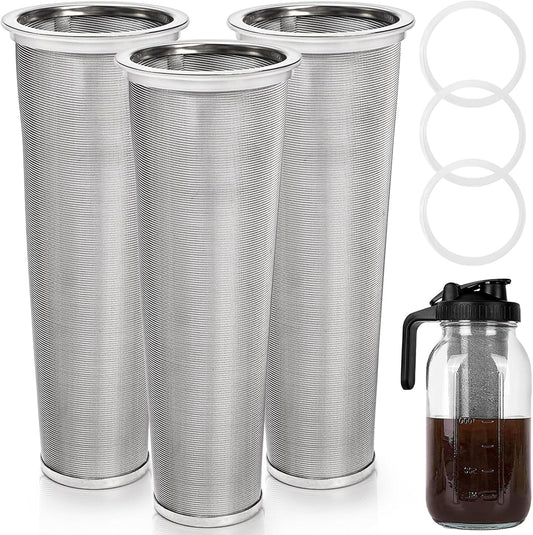 Goaste 3 Pack Cold Brew Coffee Filter for 64oz Wide Mouth Mason Jar, 304 Stainless Steel Strainer with Seal Ring, Coffee Tea Infuser Ultra Fine Mesh for Iced Coffee, Lemonade, Fruit Drinks, Sun Tea