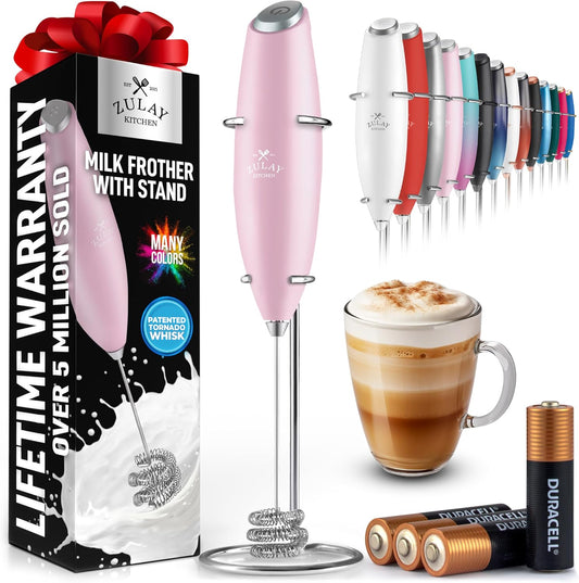 Zulay Kitchen Patented Tornado Triple Whisk Milk Frother with 4 Duracell Batteries – Handheld Foam Maker for Coffee, Lattes, Matcha & Hot Chocolate – Rich, Creamy Froth in Seconds