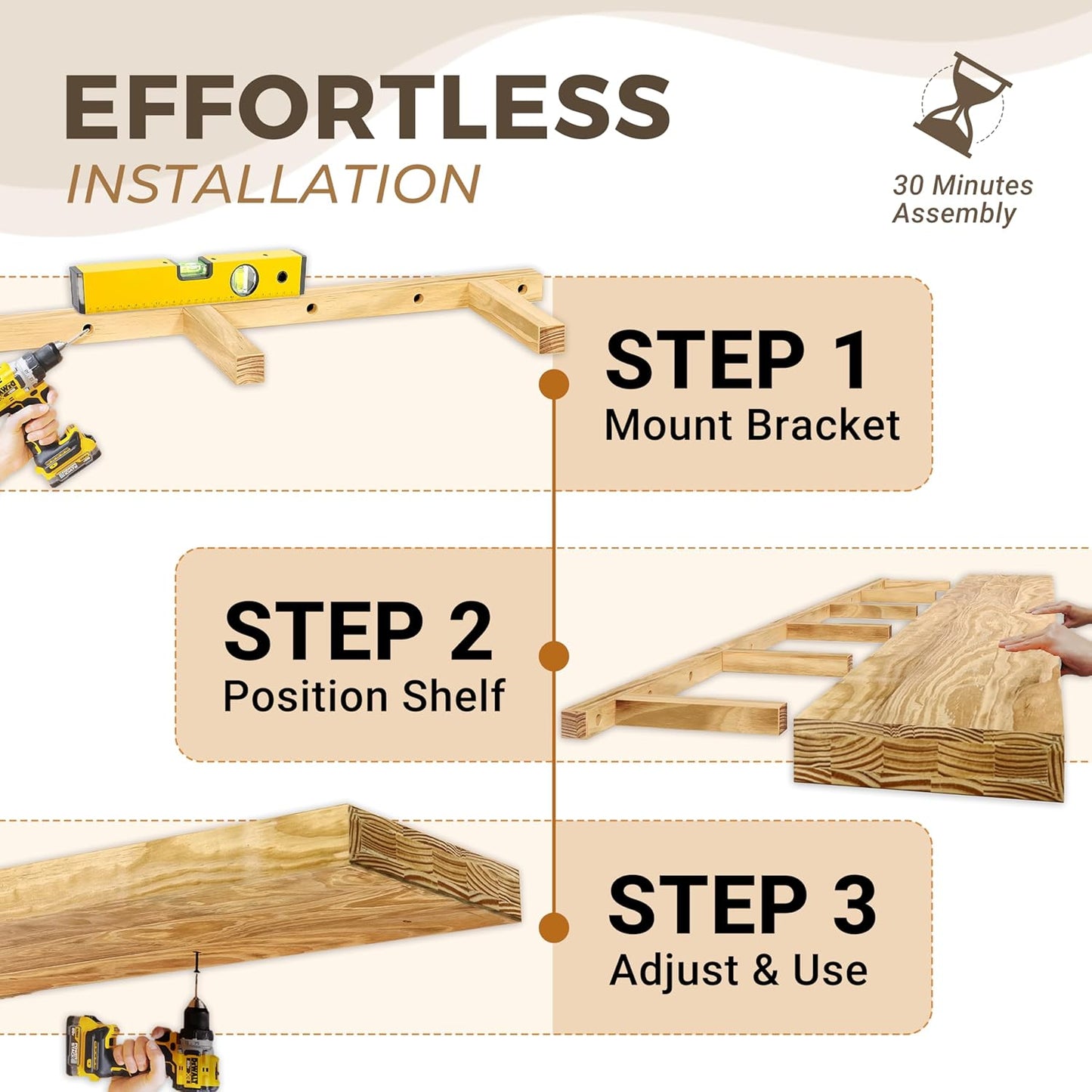 72'' Pine Wood Floating Shelf for Wall - Rustic Wall Mounted Wooden Shelf for Stylish Home Décor, Fireplace Mantel 72inch (Natural, 72x8x2) - 1pcs